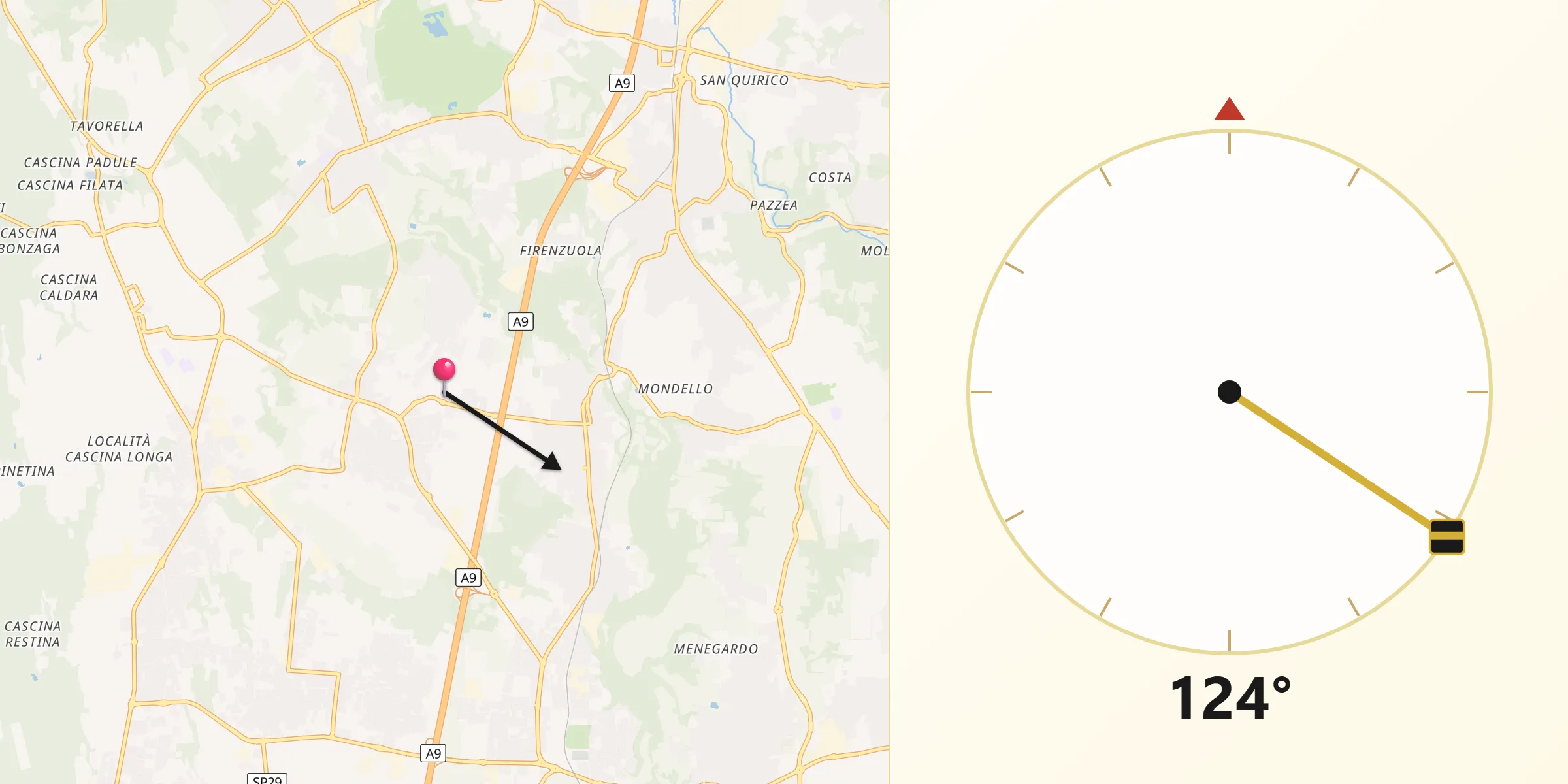 Direzione della Qibla da Guanzate