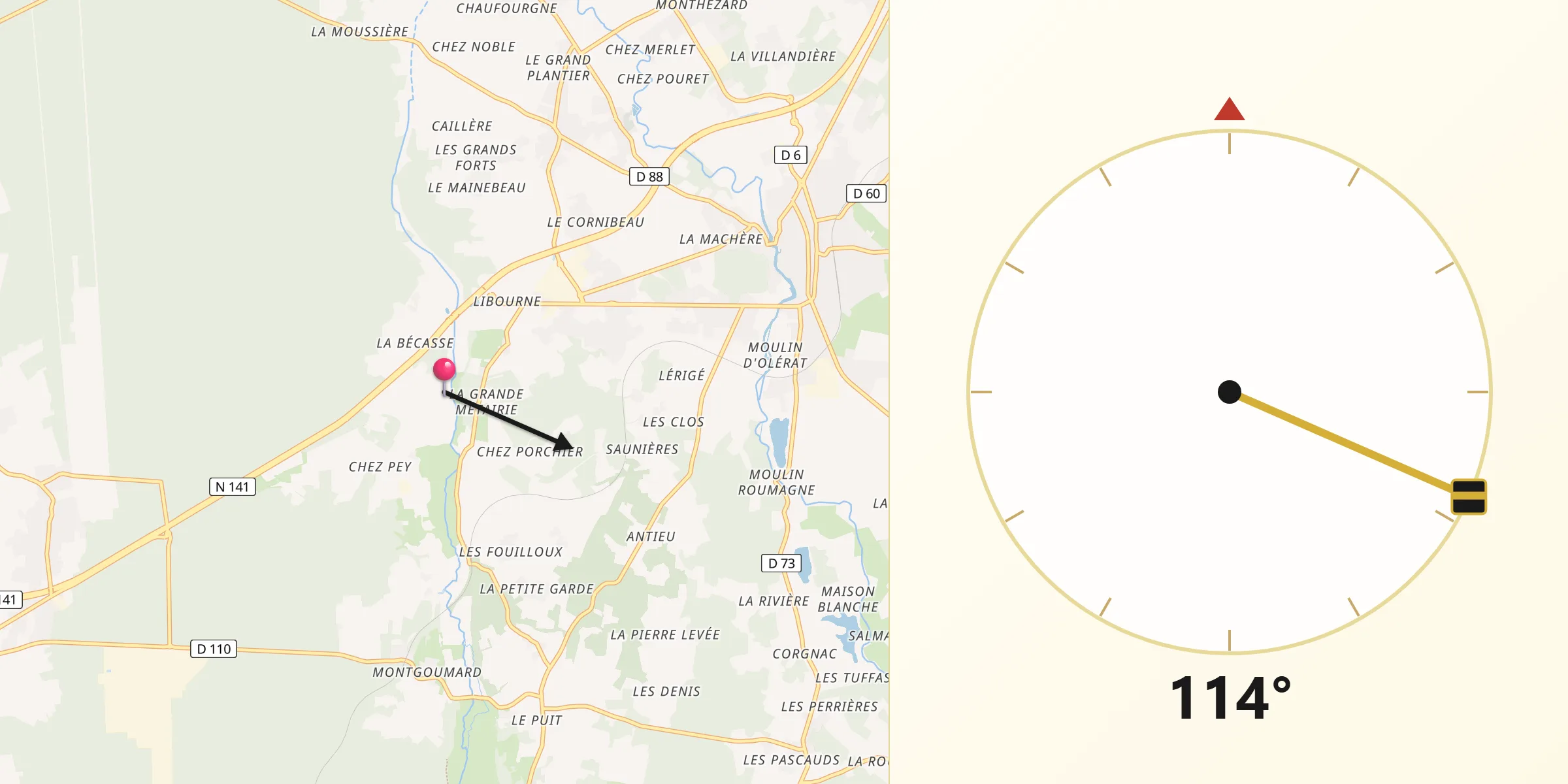 Direction vers la Qibla depuis Saint-Projet-Saint-Constant