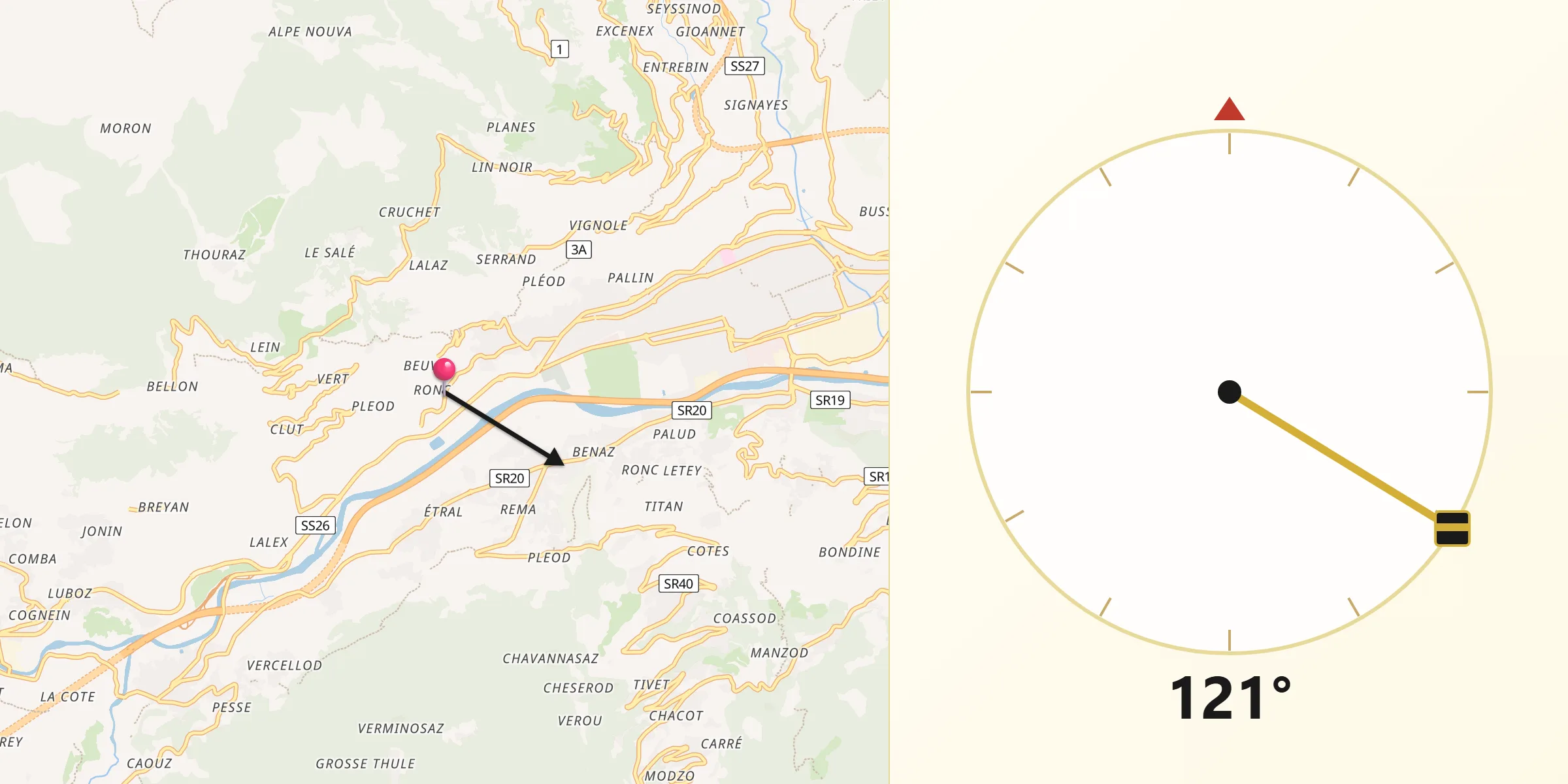 Direzione della Qibla da Montan-Angelin-Arensod
