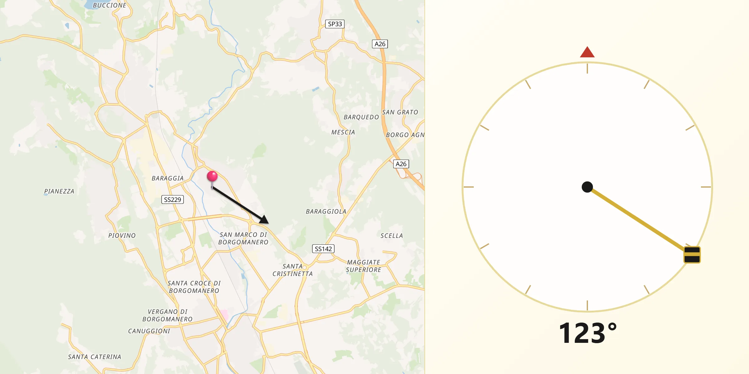 Direzione della Qibla da Briga Novarese