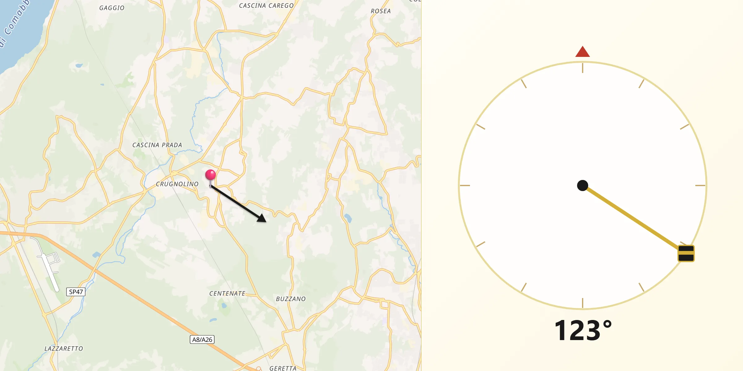 Direzione della Qibla da Crugnola