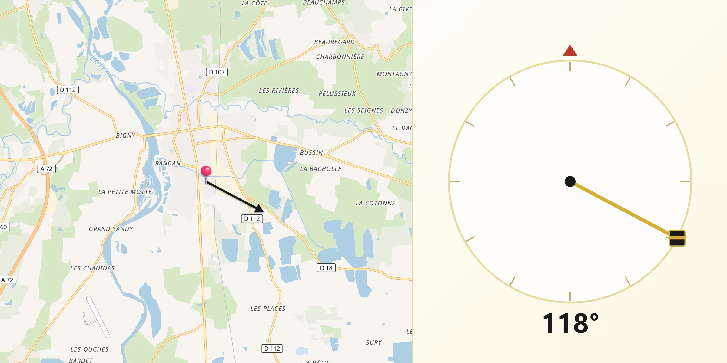 Direction vers la Qibla depuis Feurs