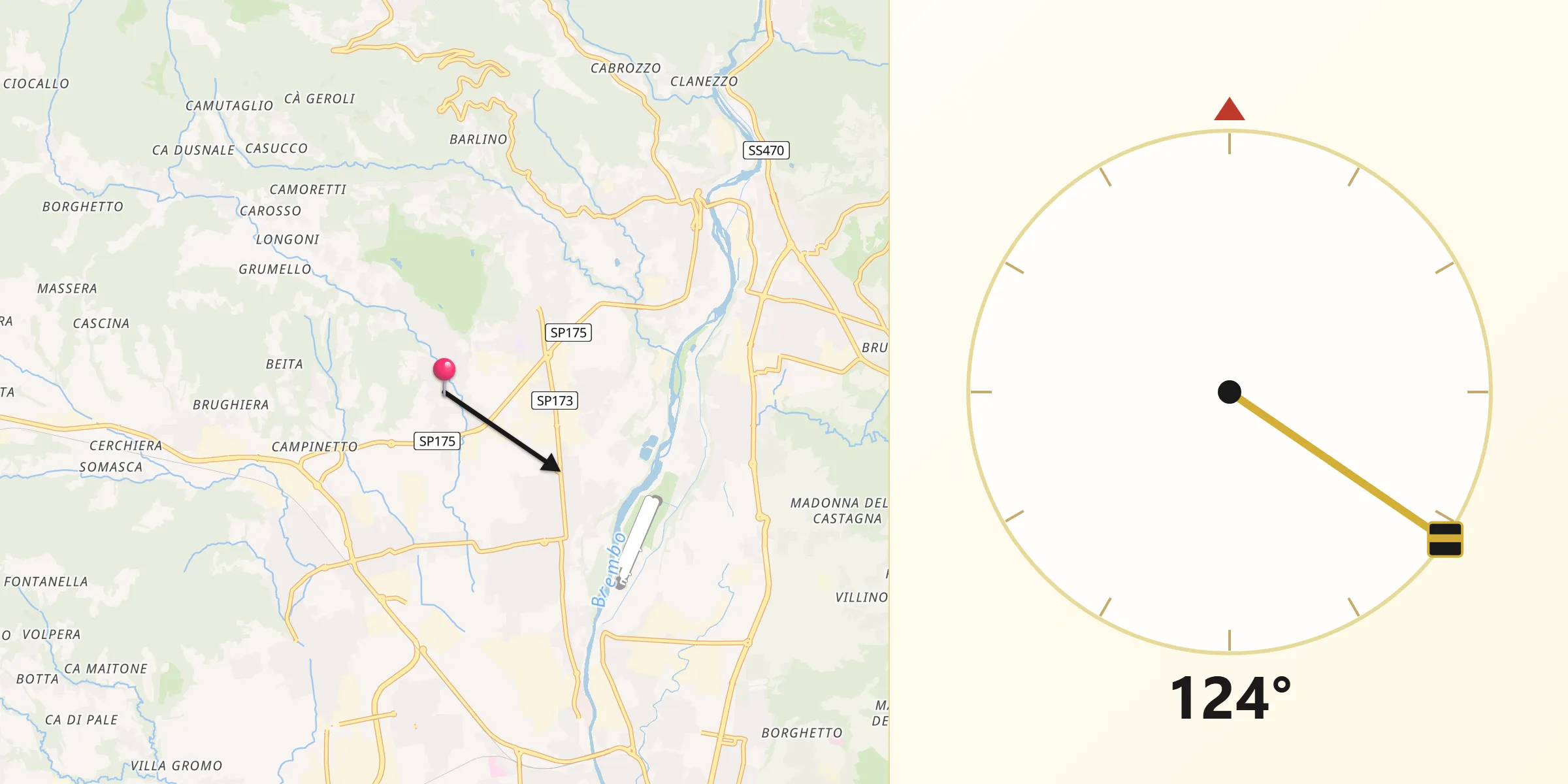 Direzione della Qibla da Barzana
