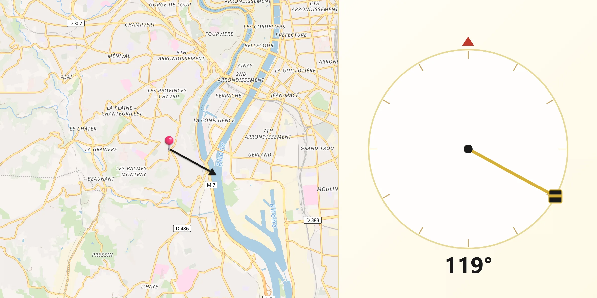 Direction vers la Qibla depuis Sainte-Foy-lès-Lyon