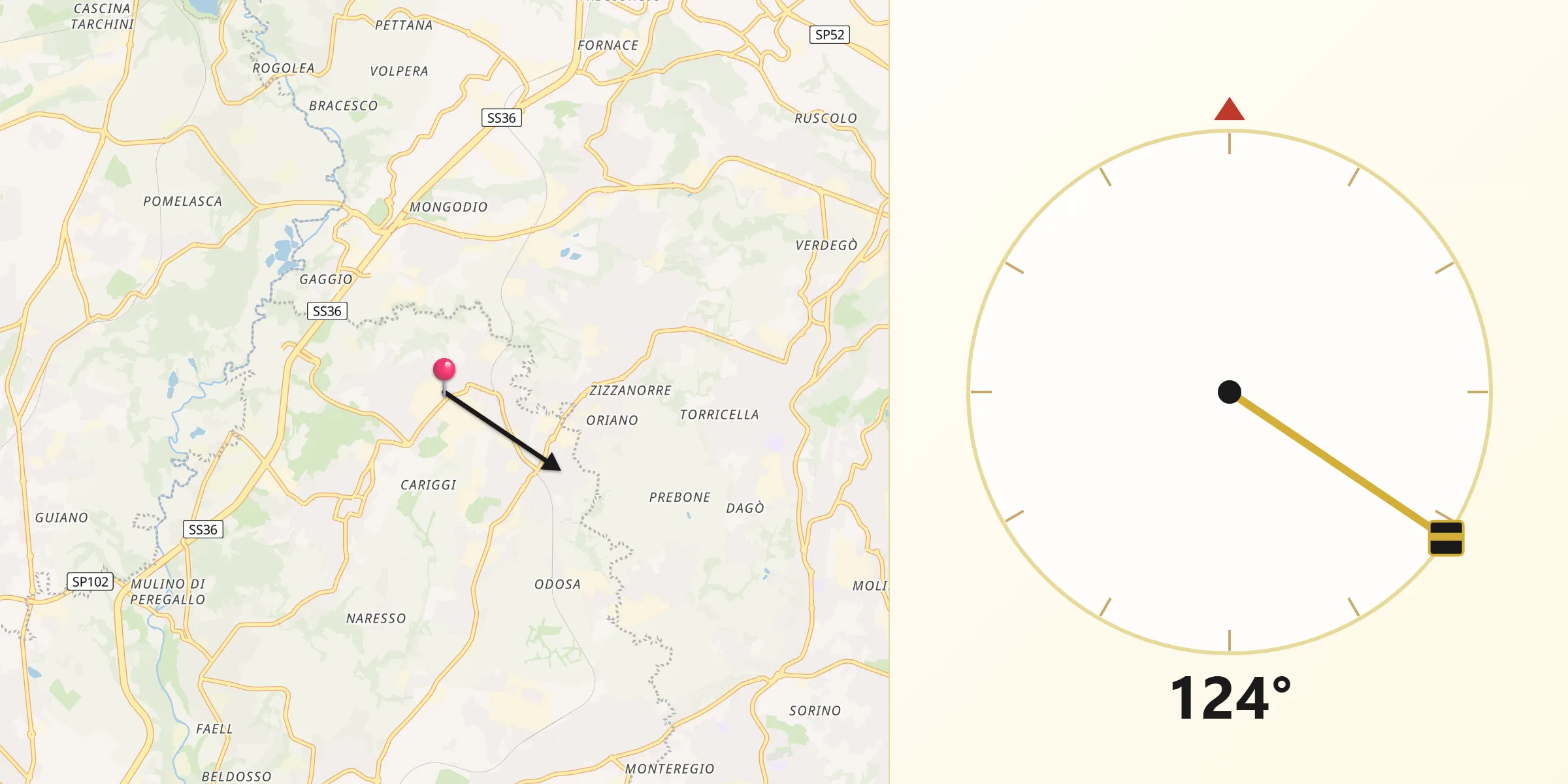 Direzione della Qibla da Veduggio Con Colzano