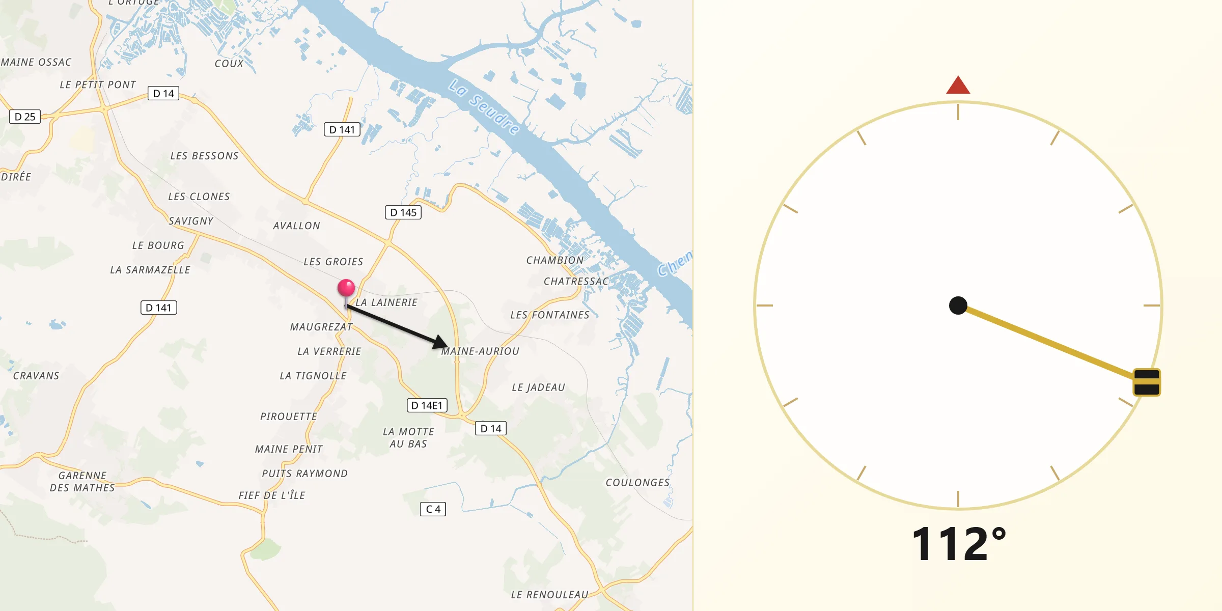 Direction vers la Qibla depuis Étaules
