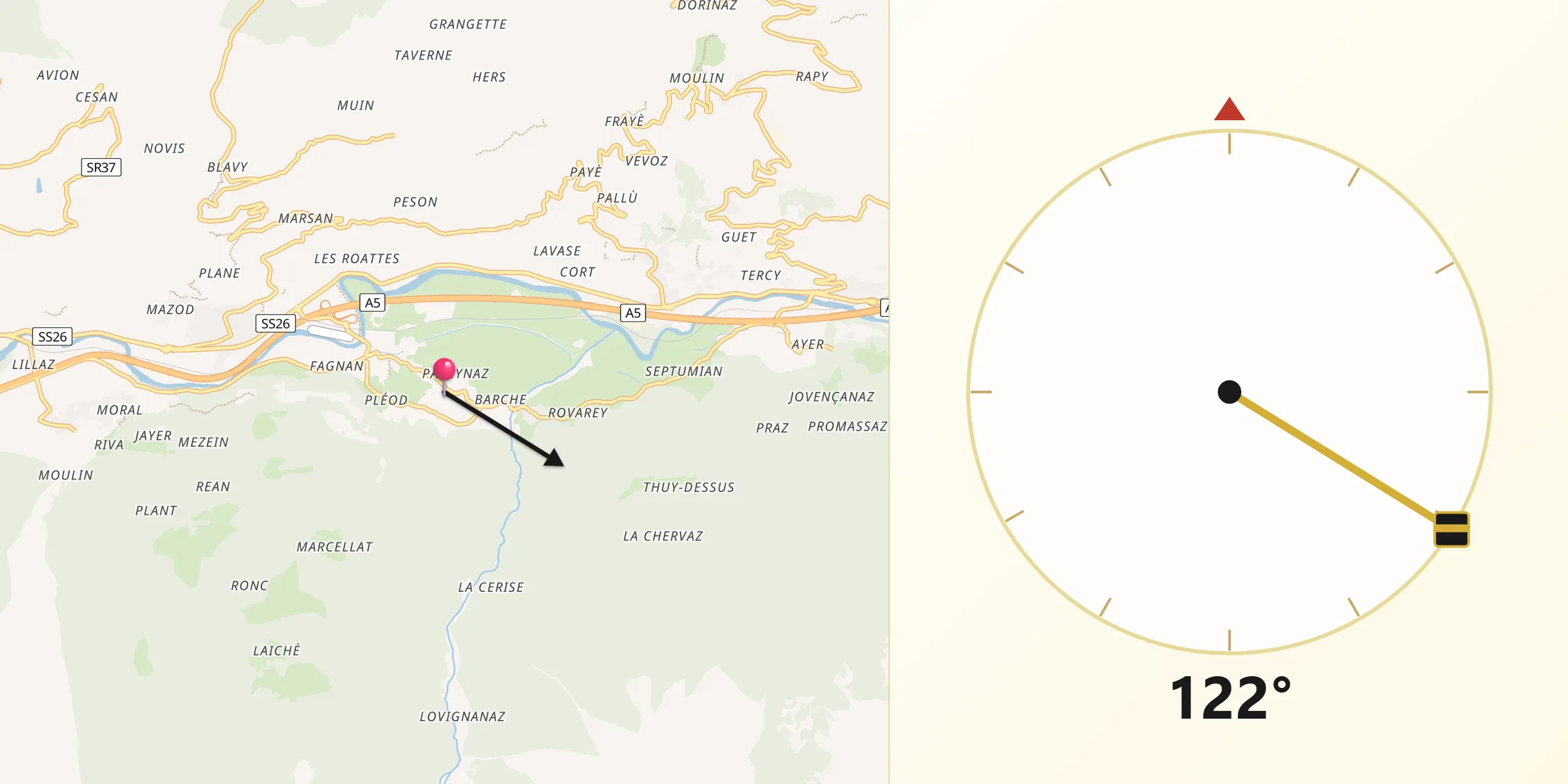 Direzione della Qibla da Fénis