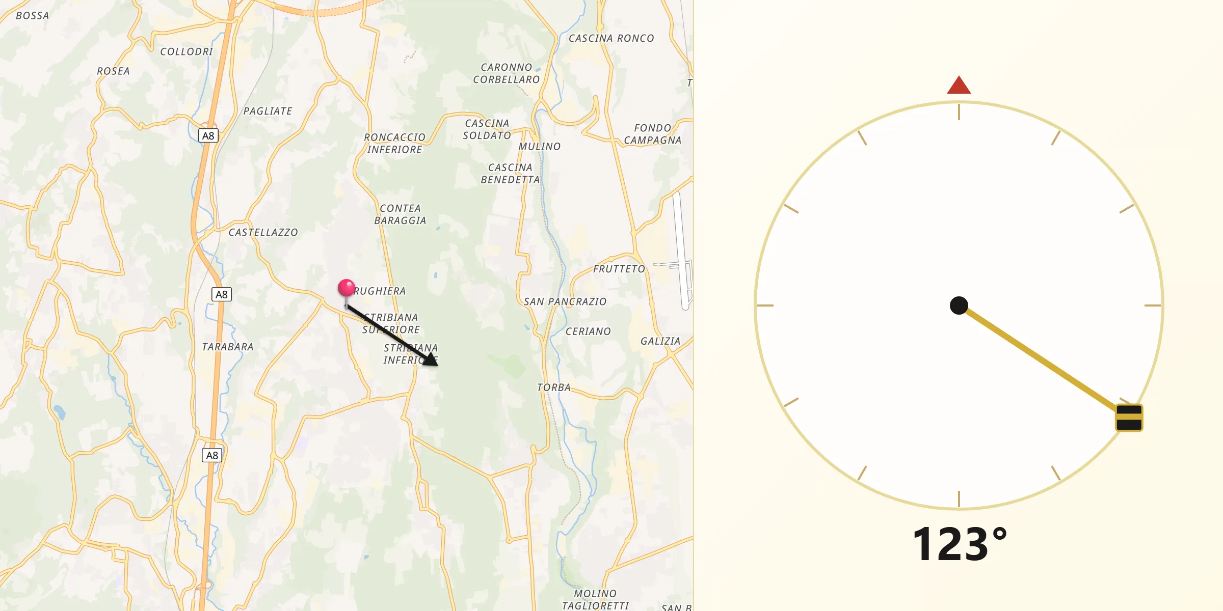 Direzione della Qibla da Caronno Varesino