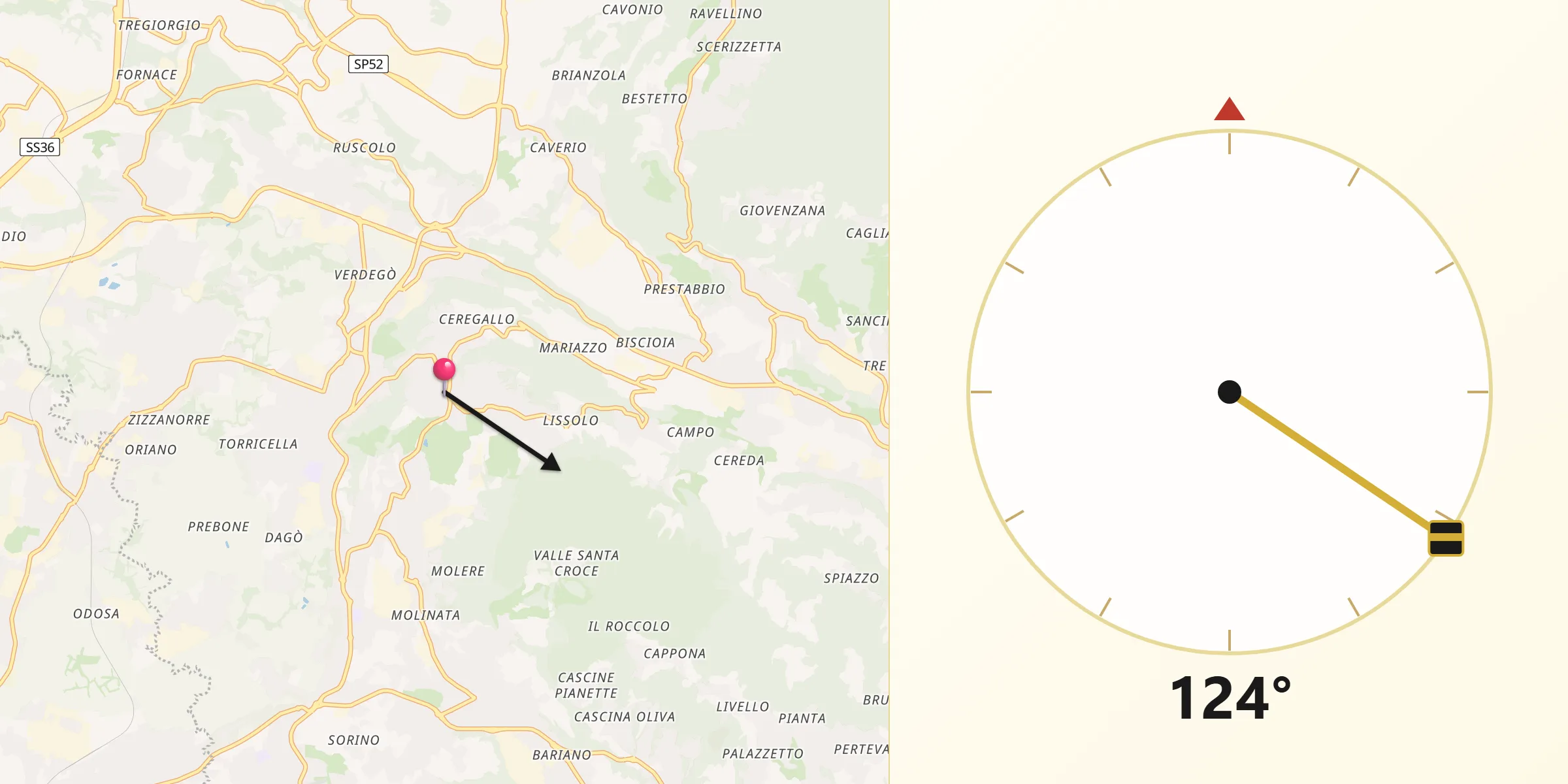 Direzione della Qibla da Sirtori