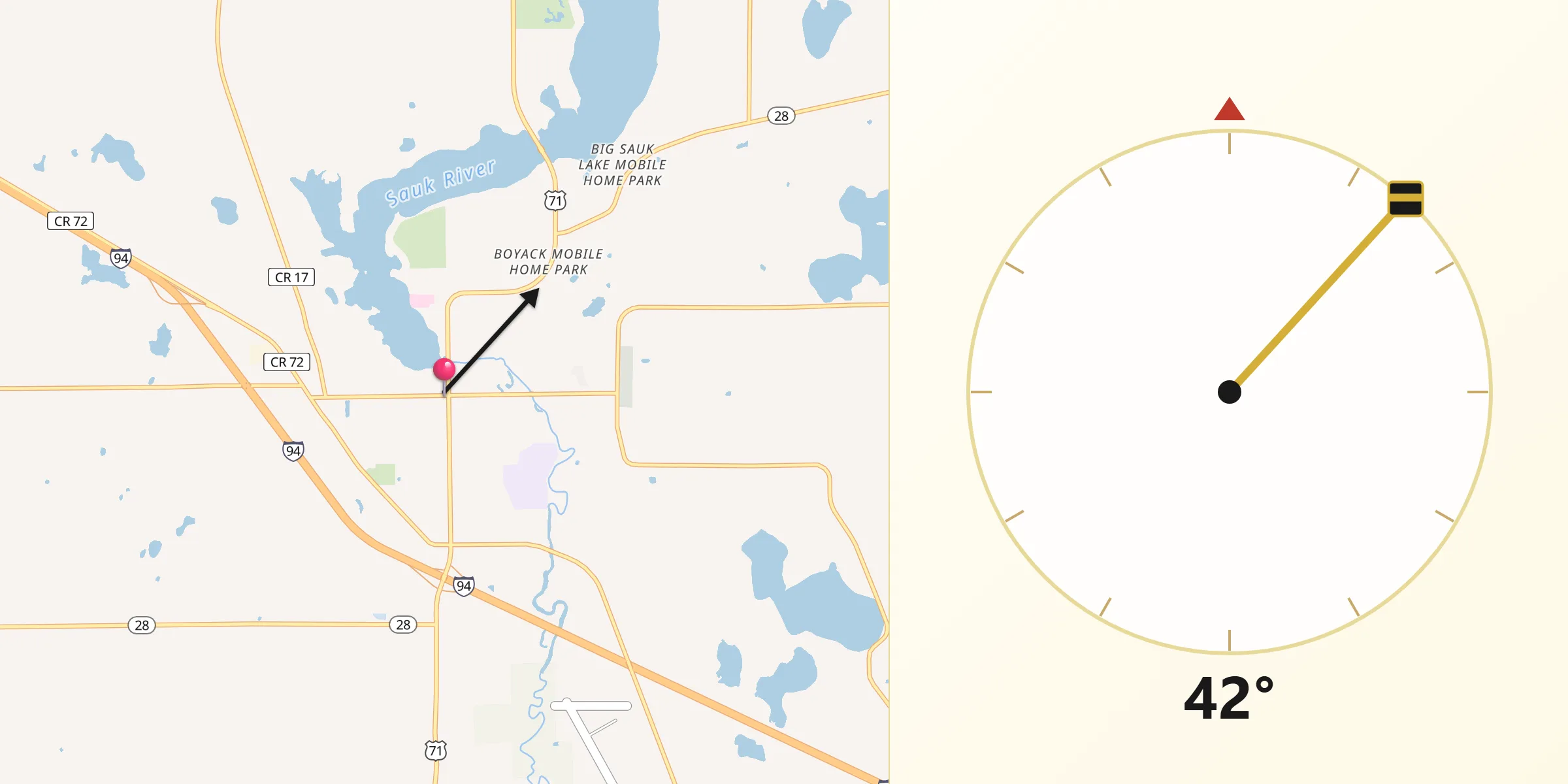 Qibla Direction from Sauk Centre
