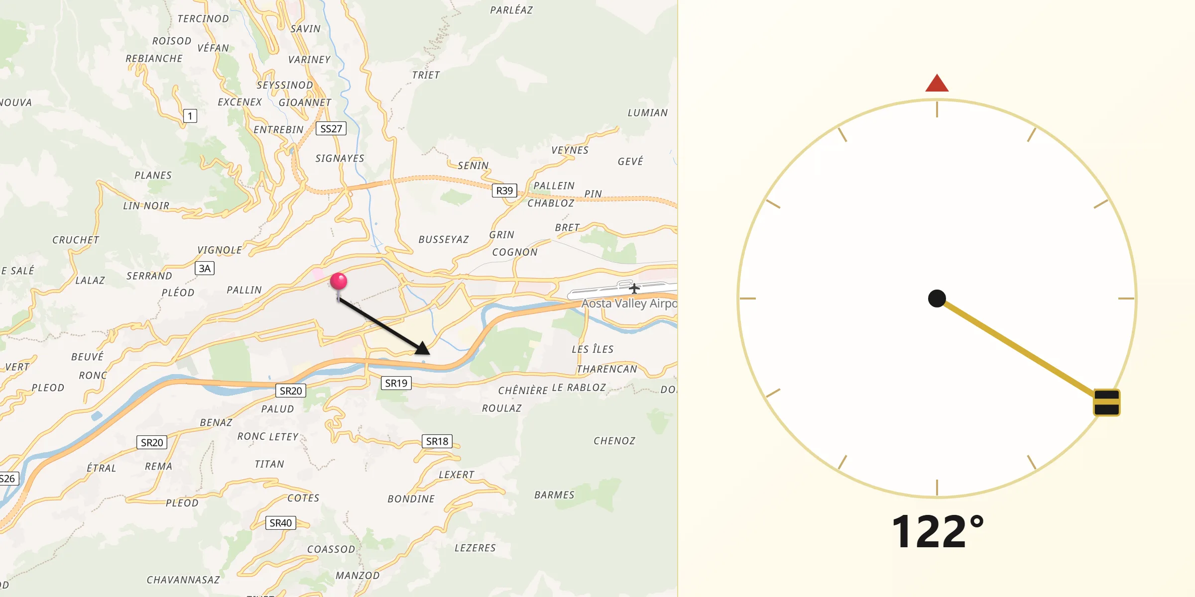 Direzione della Qibla da Aosta