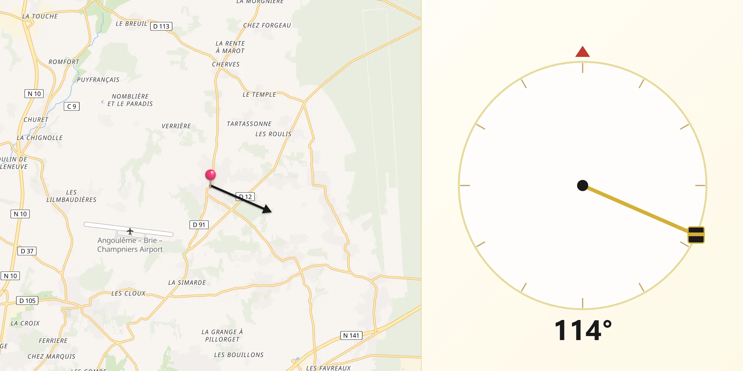 Direction vers la Qibla depuis Brie