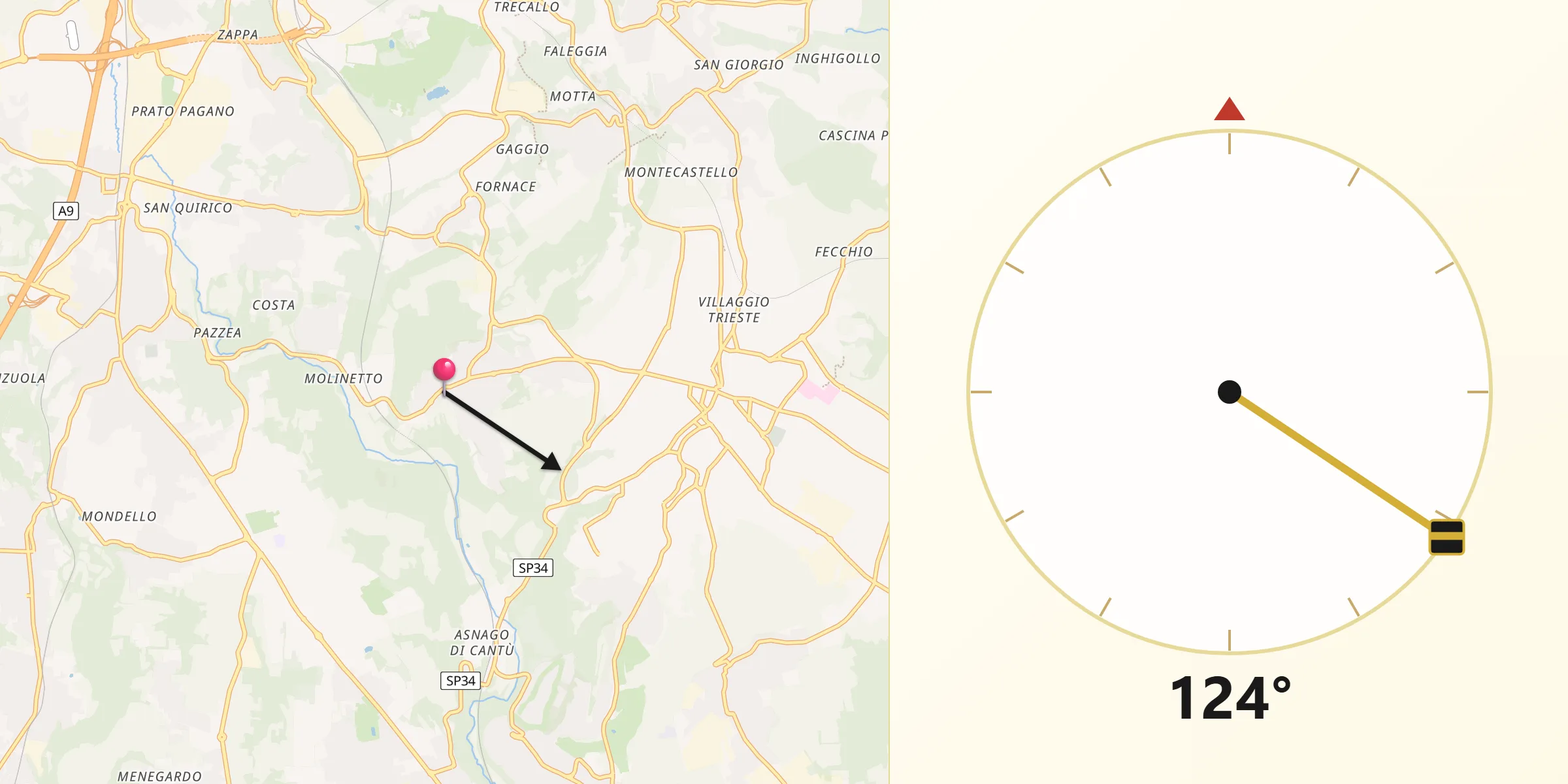 Direzione della Qibla da Cucciago