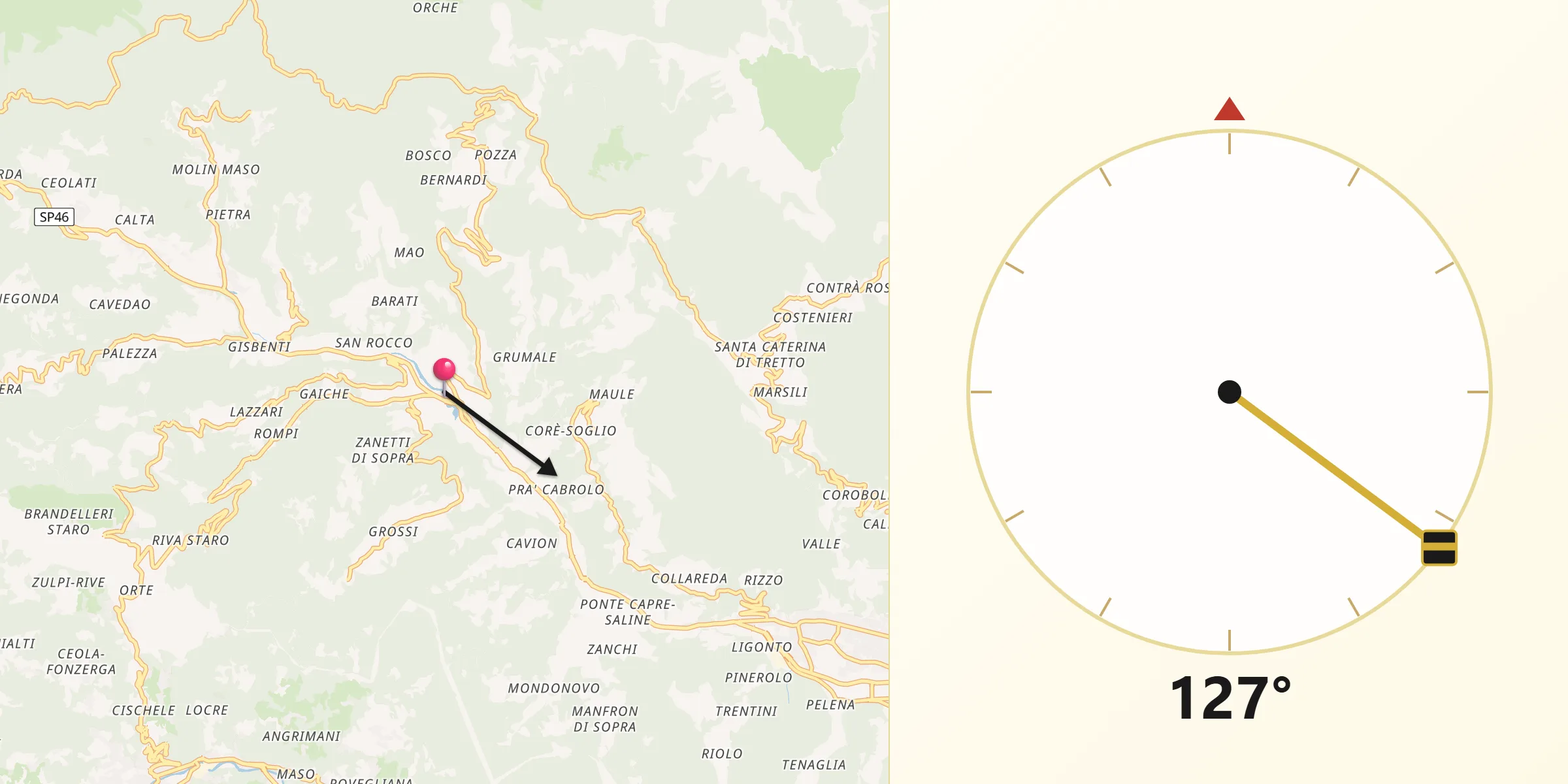 Direzione della Qibla da Valli del Pasubio