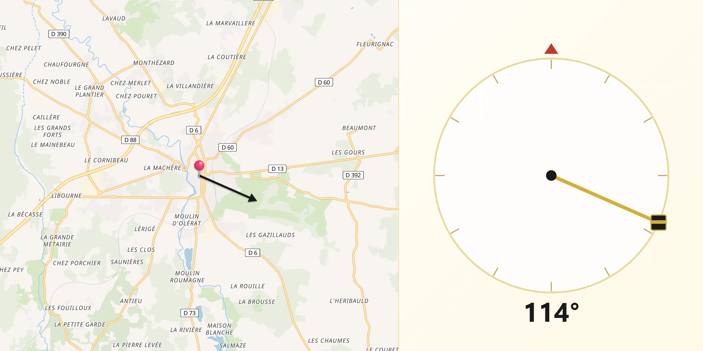 Direction vers la Qibla depuis La Rochefoucauld