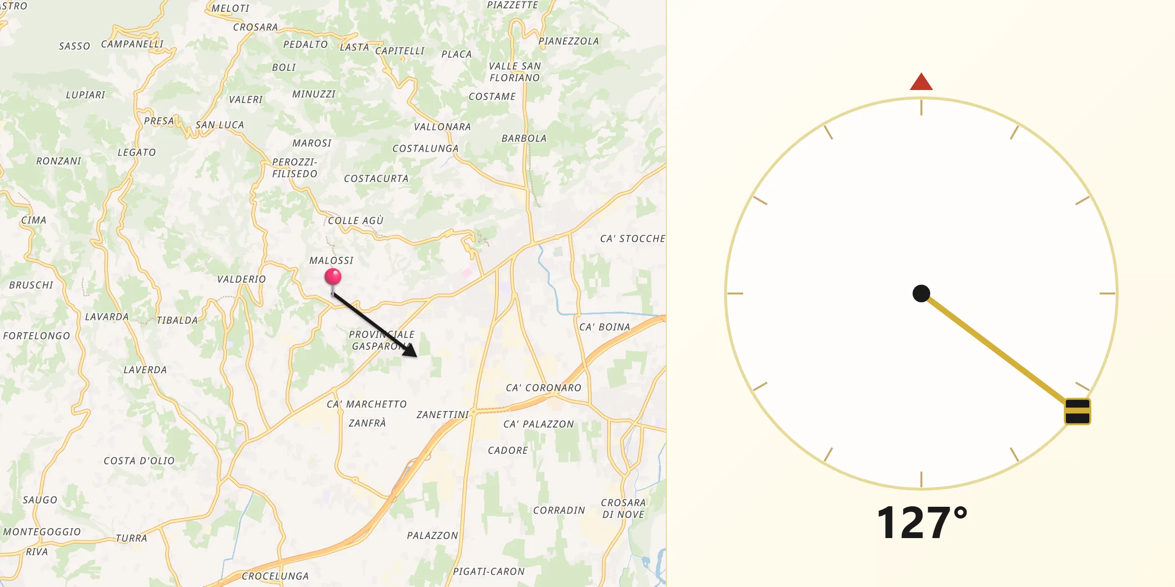 Direzione della Qibla da Pianezze