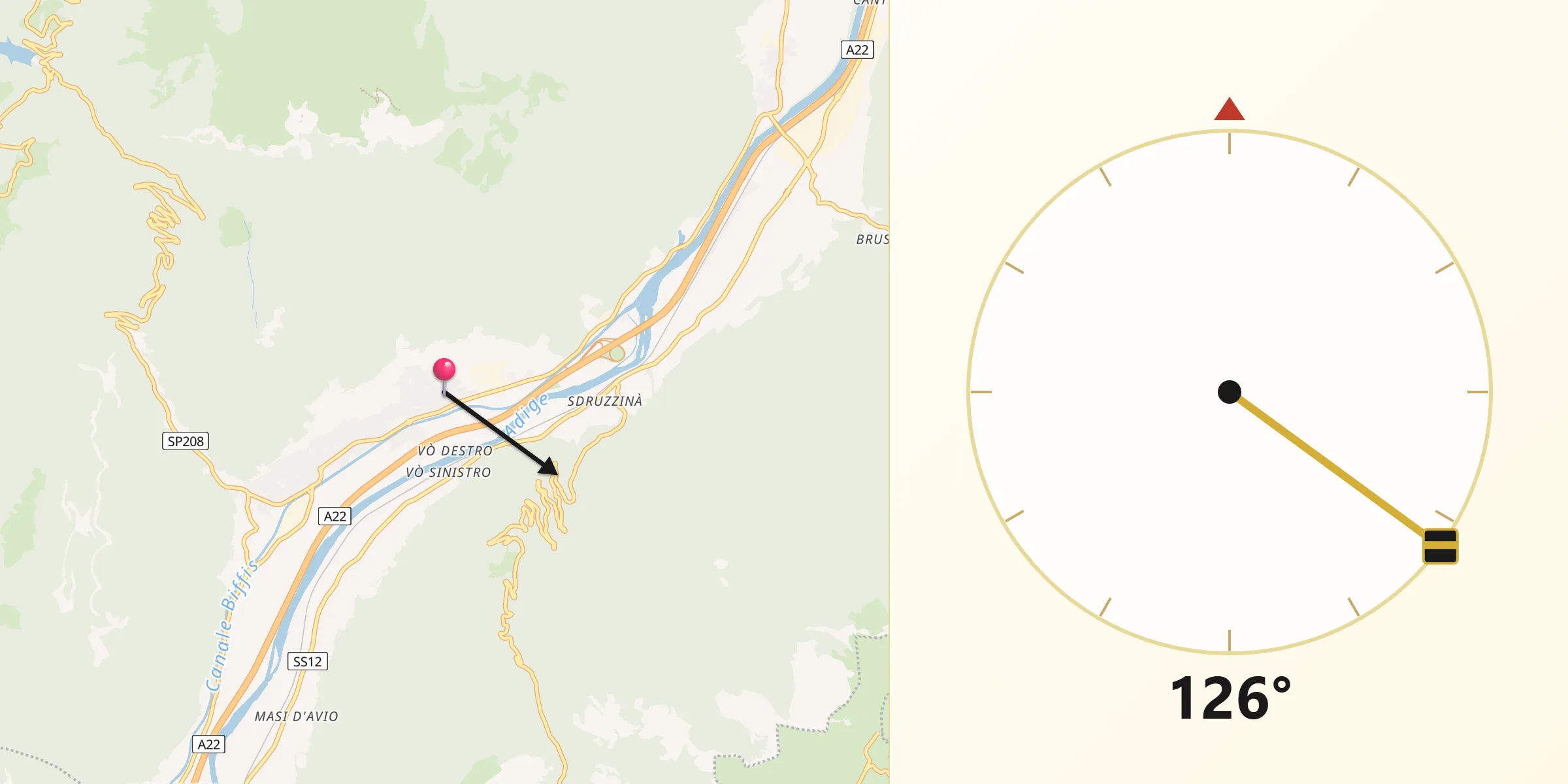 Direzione della Qibla da Sabbionara