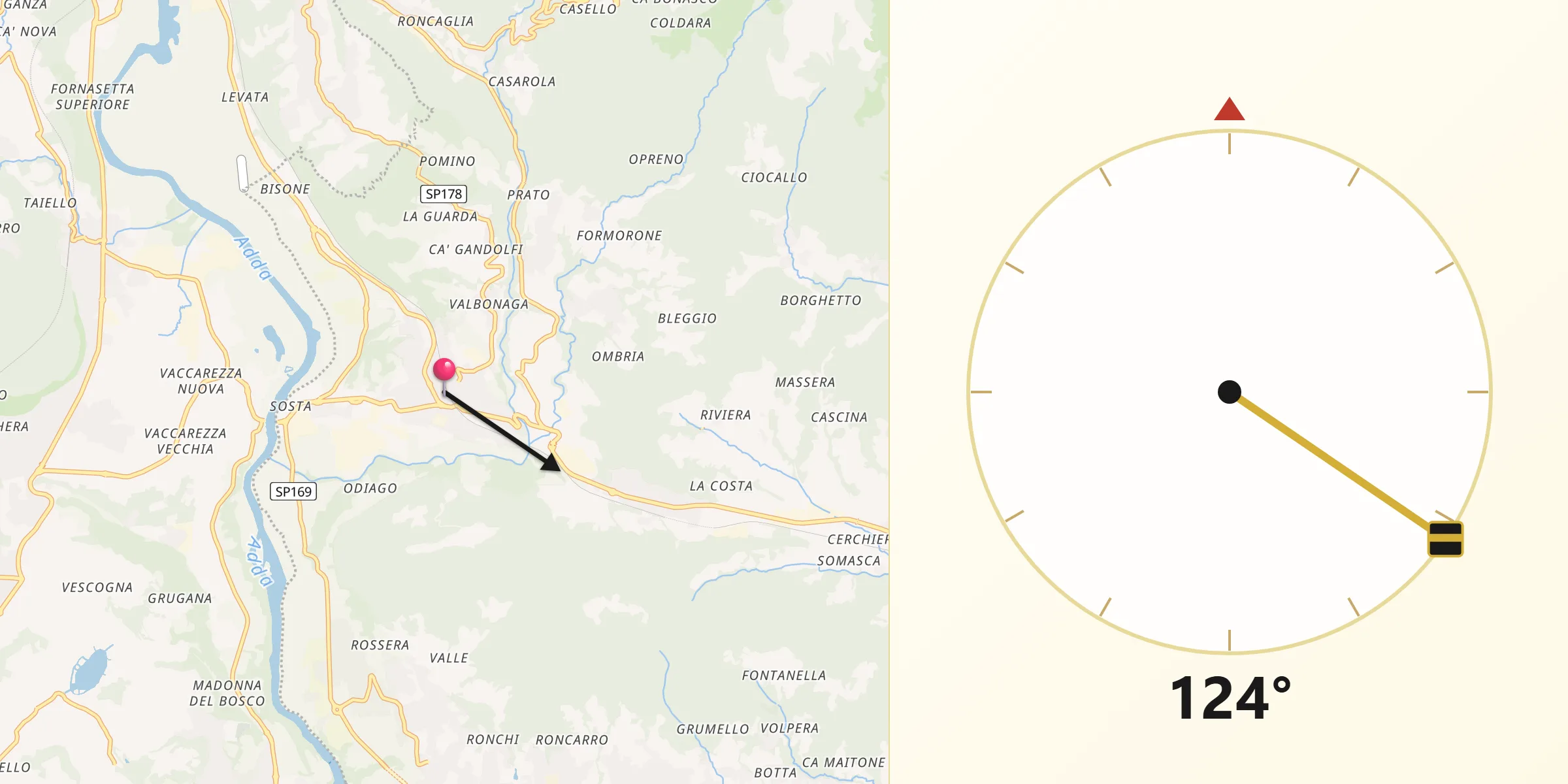 Direzione della Qibla da Cisano Bergamasco