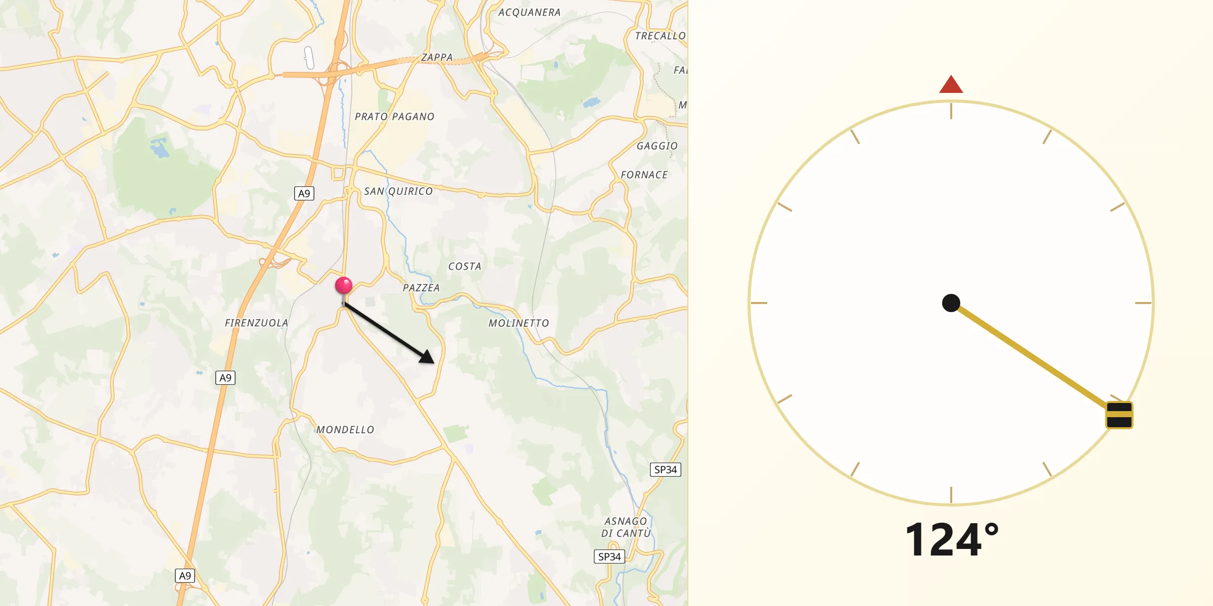 Direzione della Qibla da Fino Mornasco