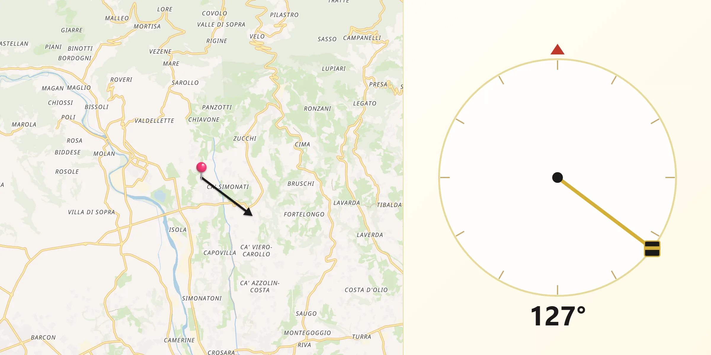 Direzione della Qibla da Fara Vicentino