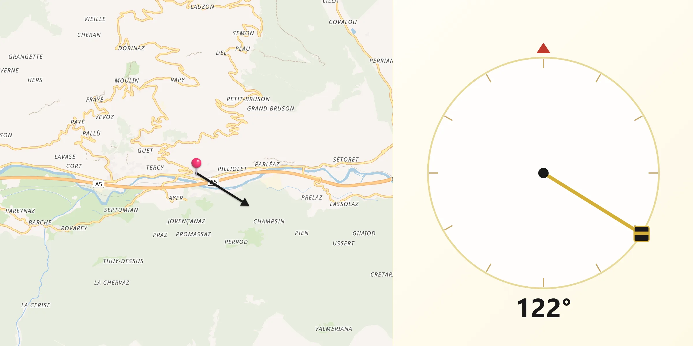 Direzione della Qibla da Chambave