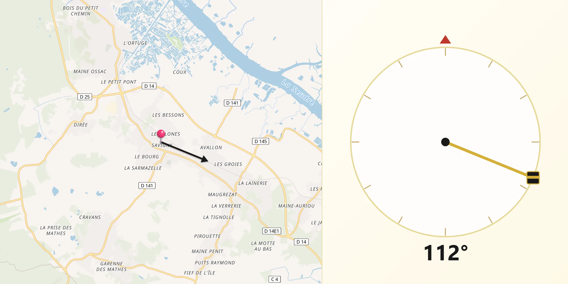 Direction vers la Qibla depuis Arvert