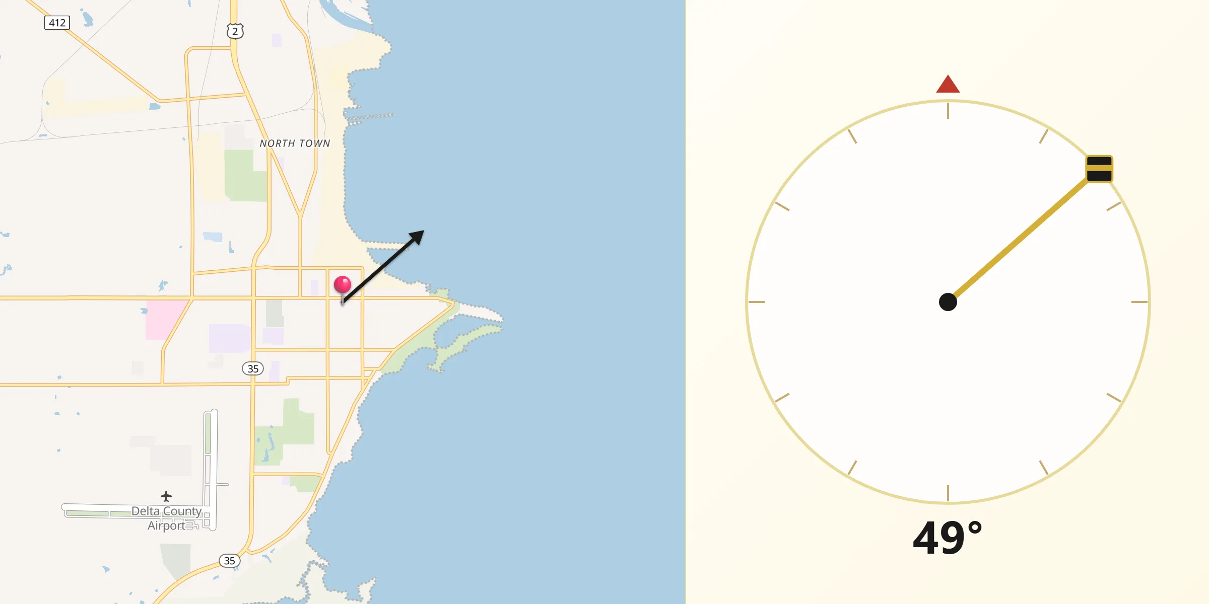 Qibla Direction from Escanaba