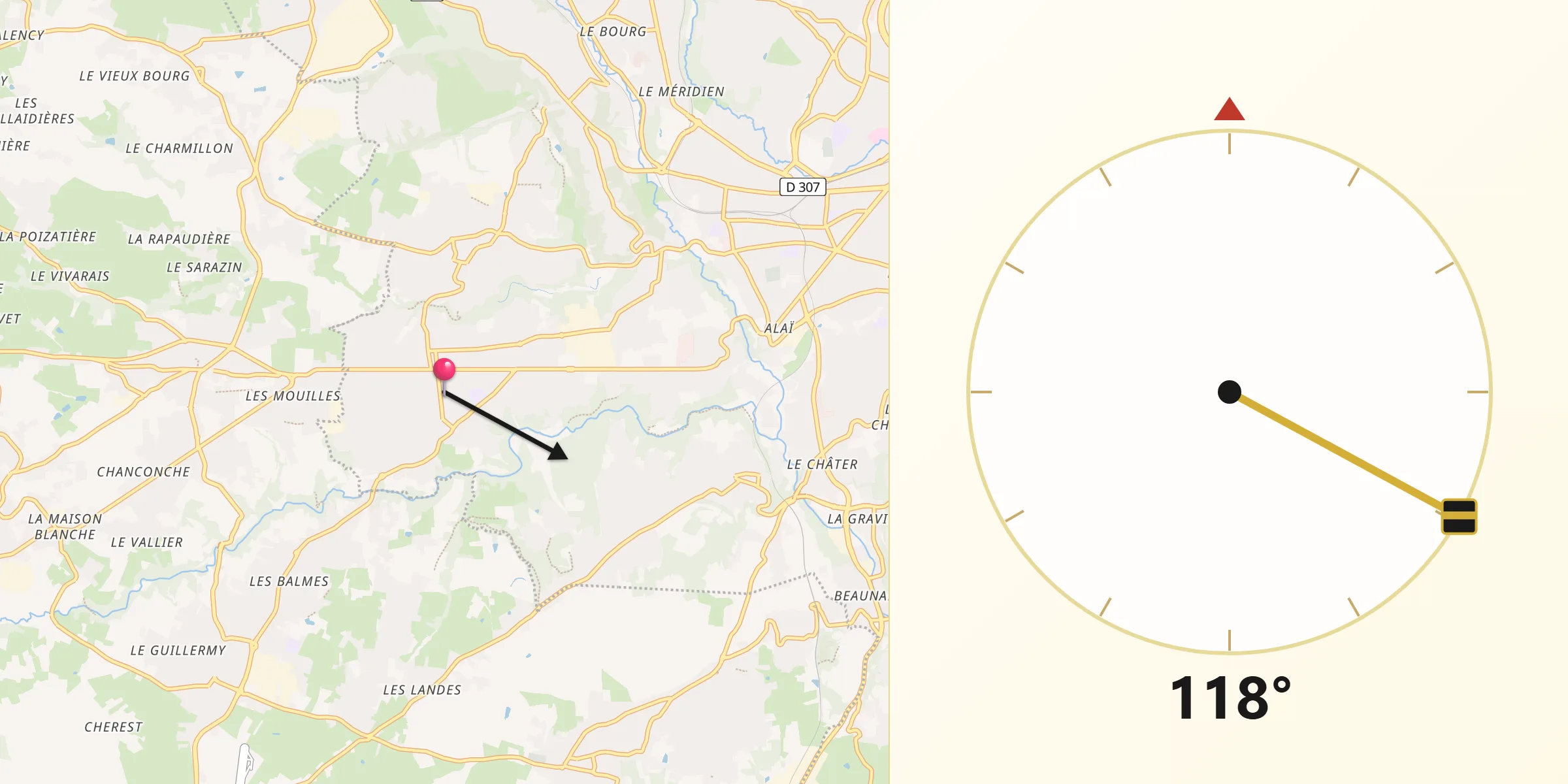 Direction vers la Qibla depuis Craponne