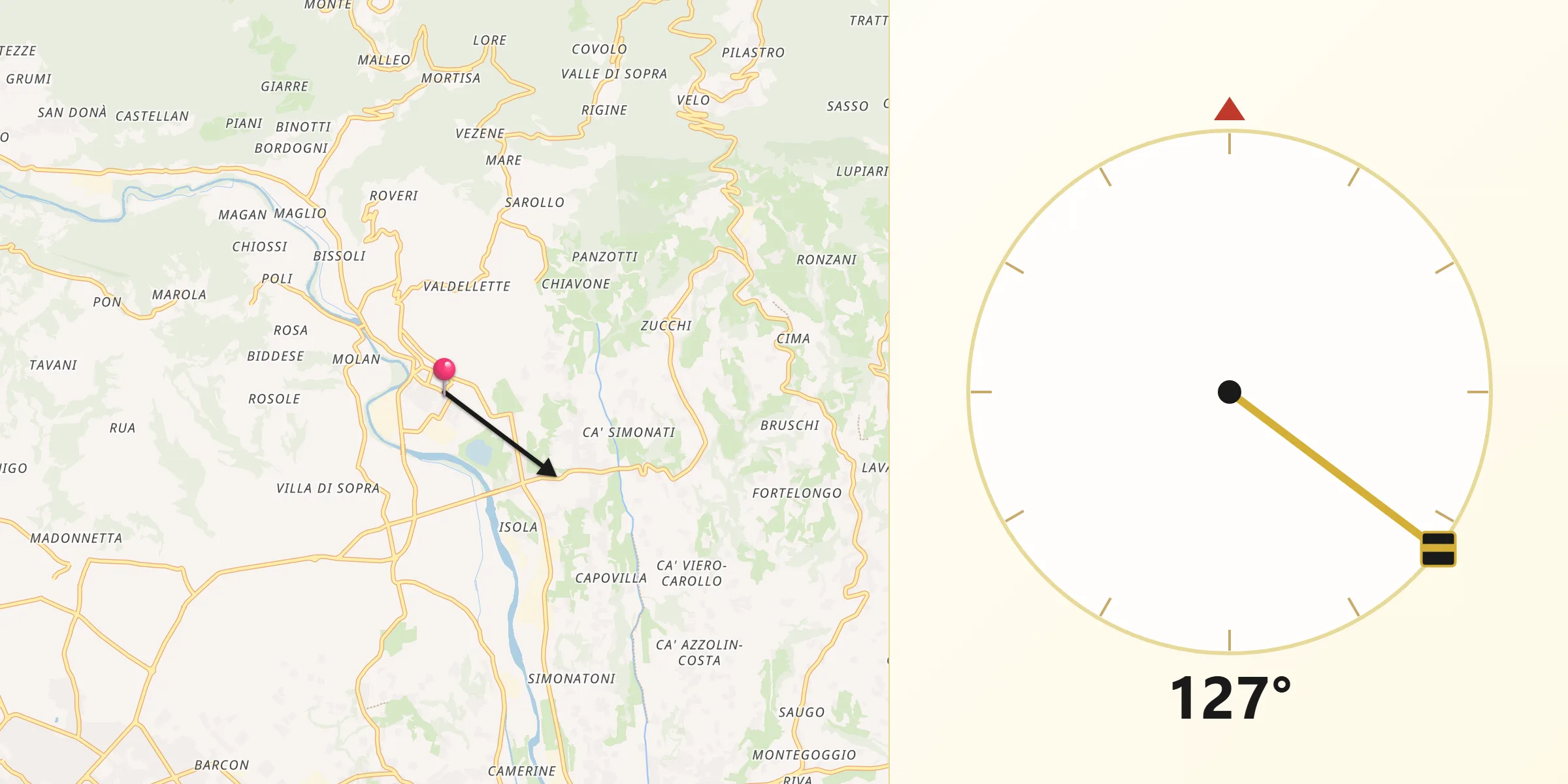 Direzione della Qibla da Lugo di Vicenza