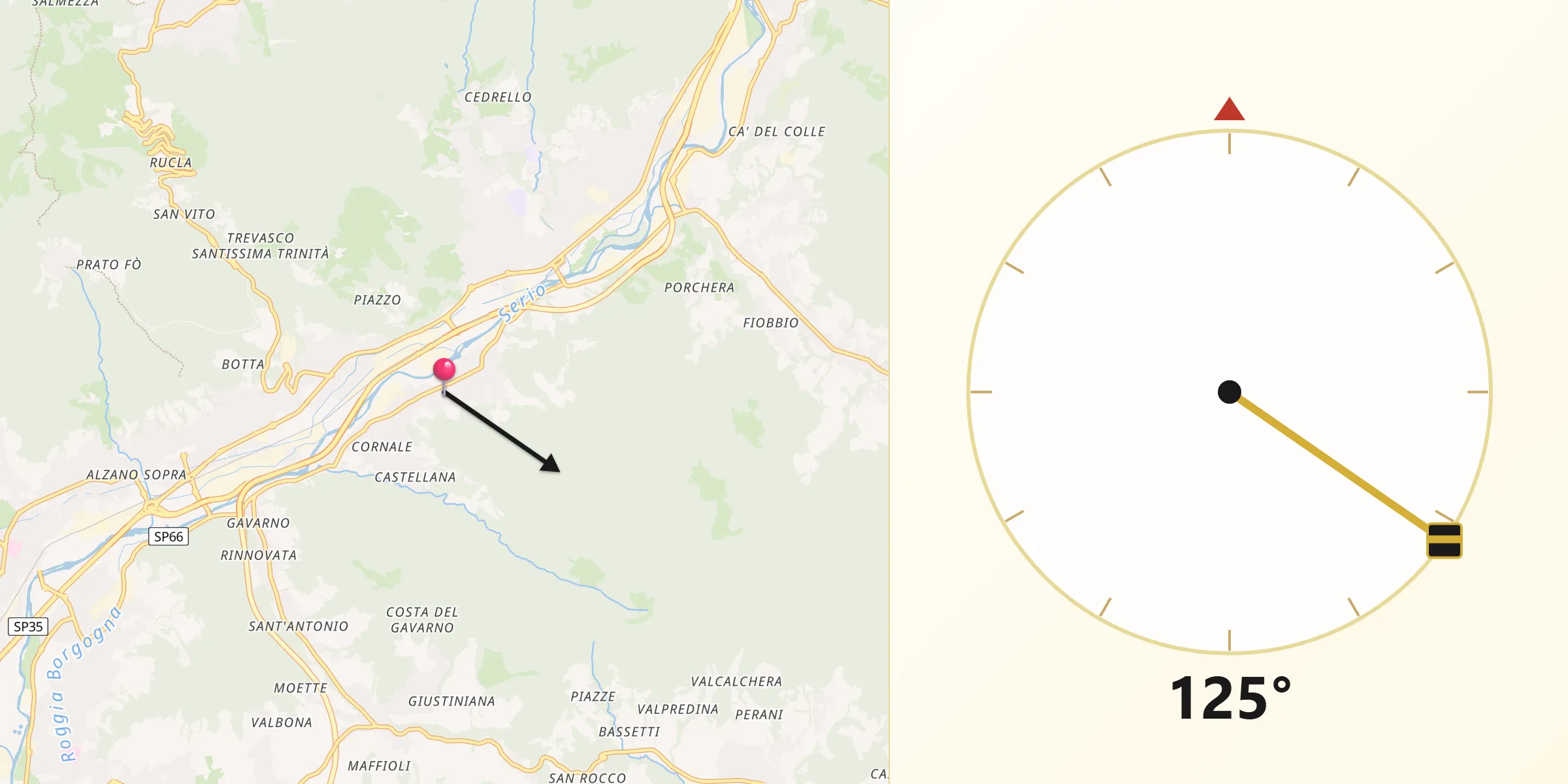 Direzione della Qibla da Pradalunga