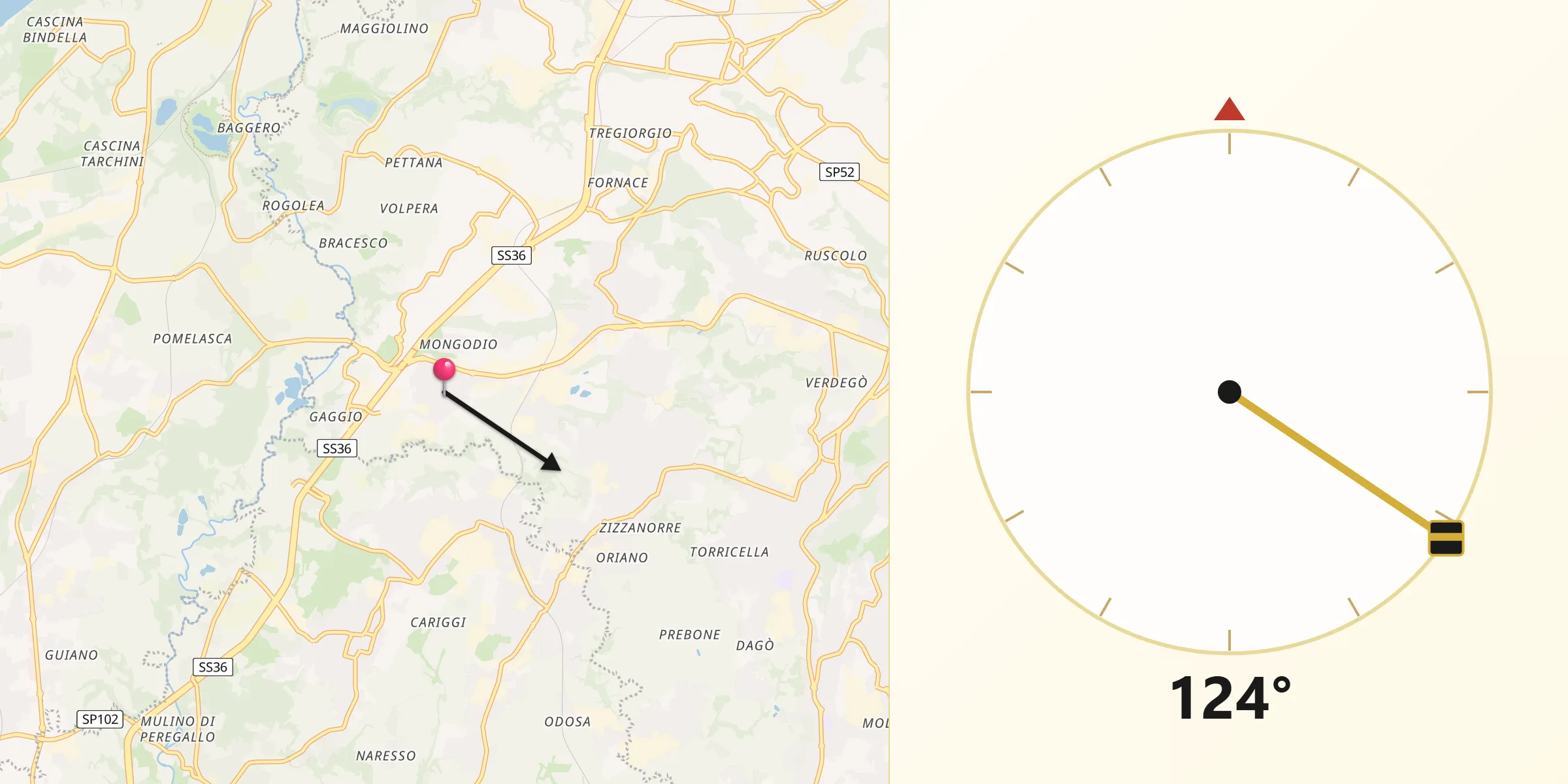 Direzione della Qibla da Nibionno