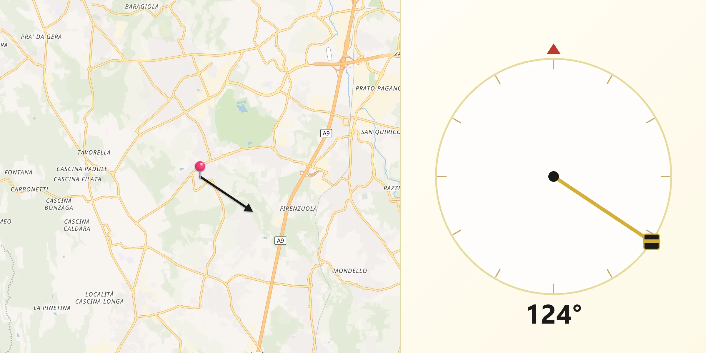 Direzione della Qibla da Bulgarograsso