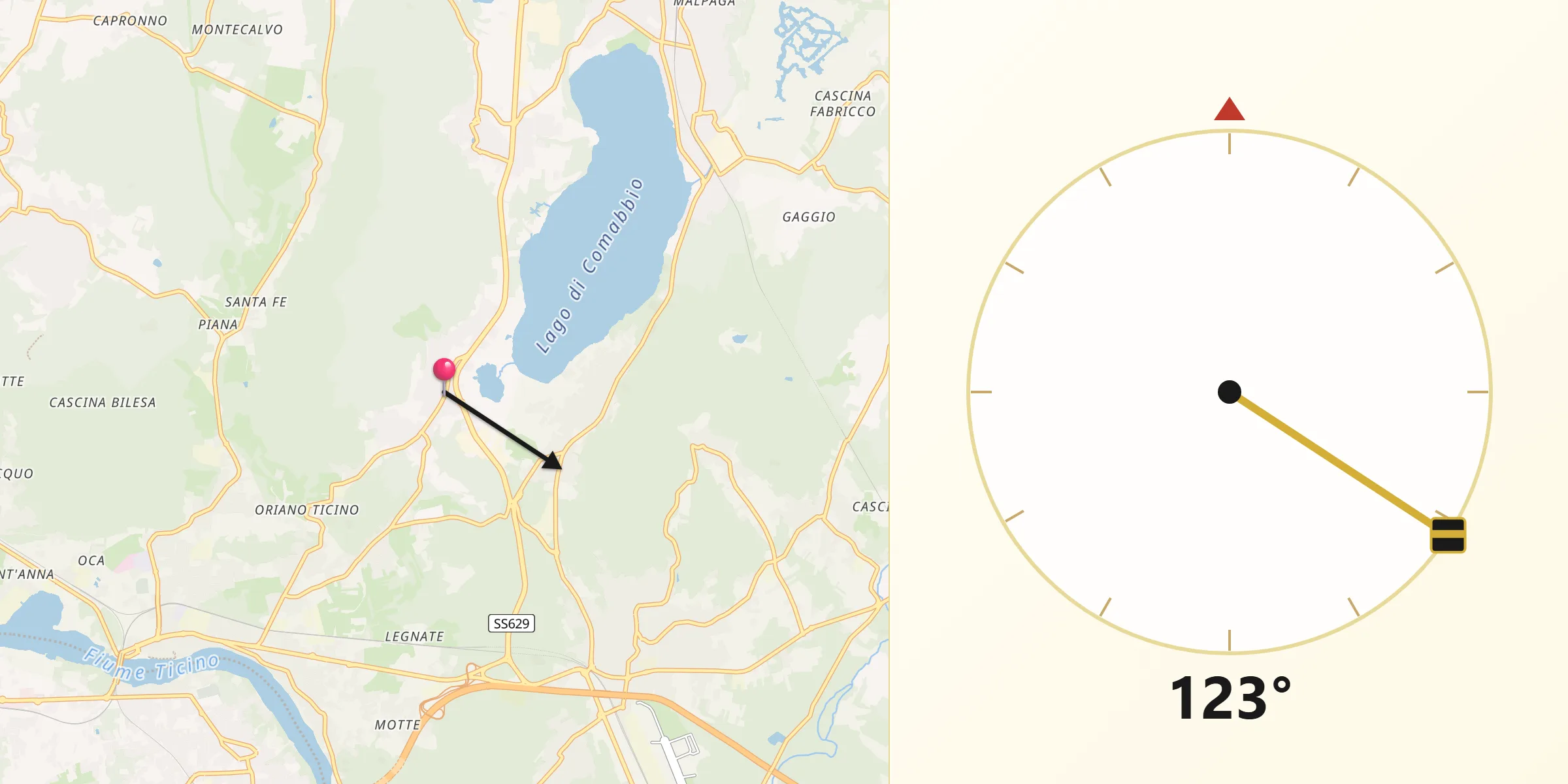 Direzione della Qibla da Mercallo