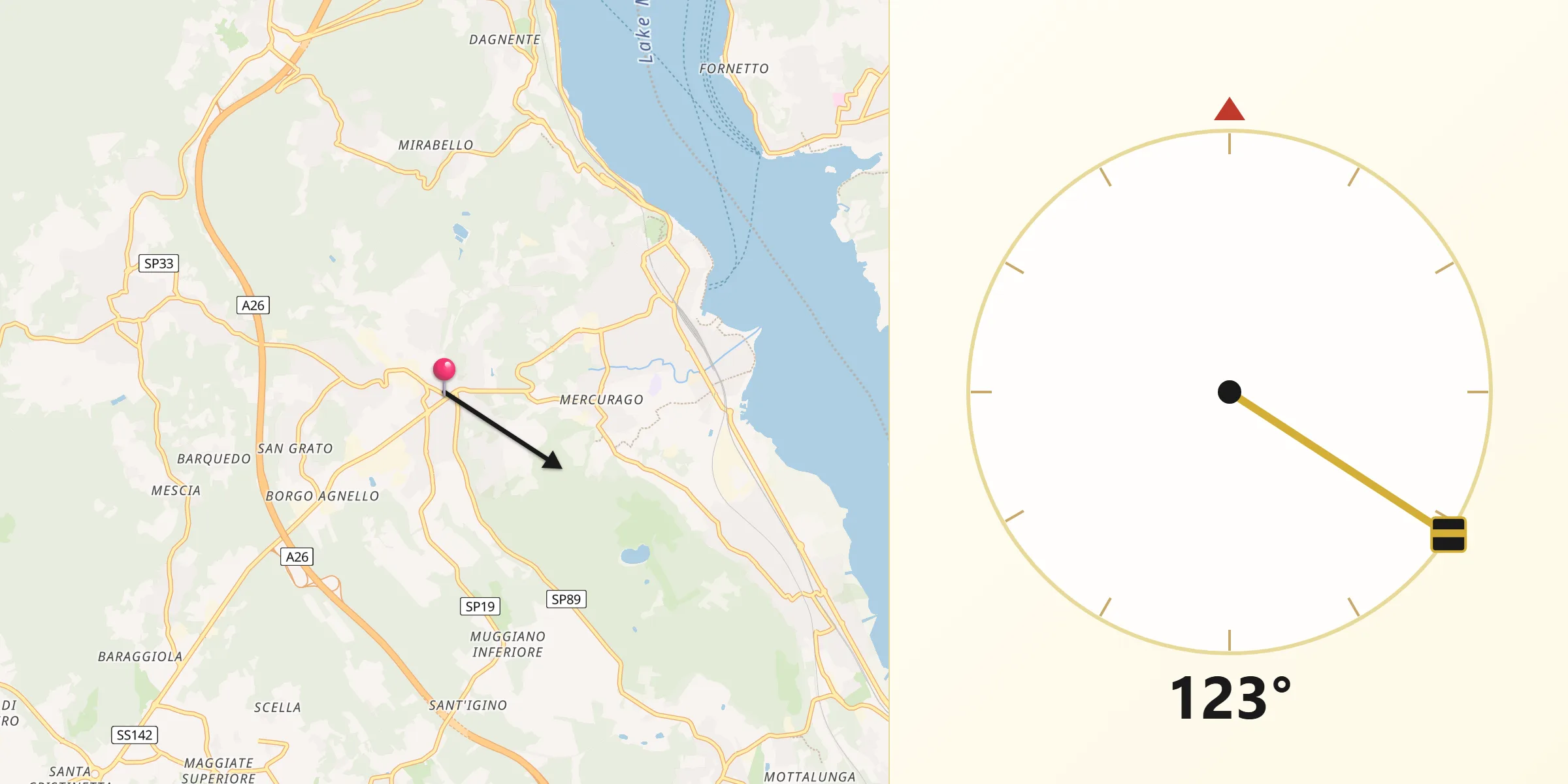 Direzione della Qibla da Oleggio Castello