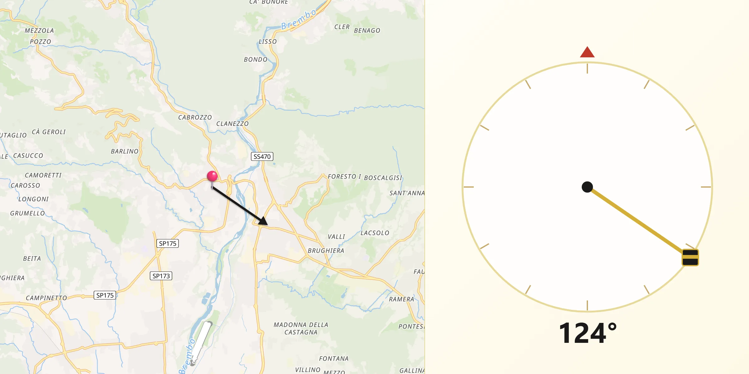 Direzione della Qibla da Almenno San Salvatore