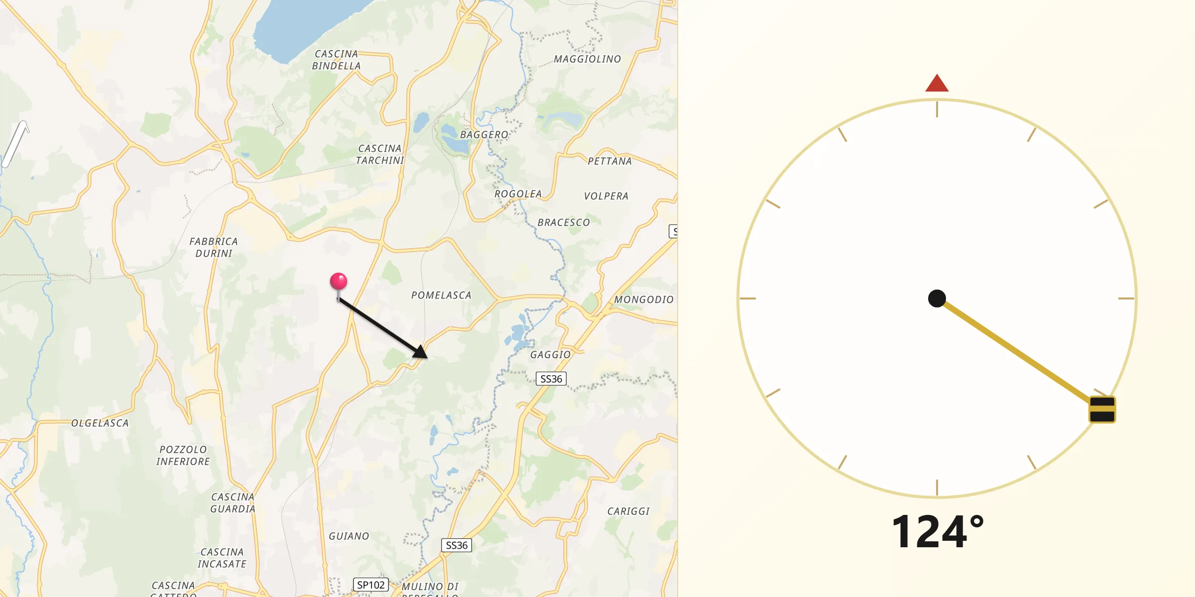 Direzione della Qibla da Lurago d'Erba