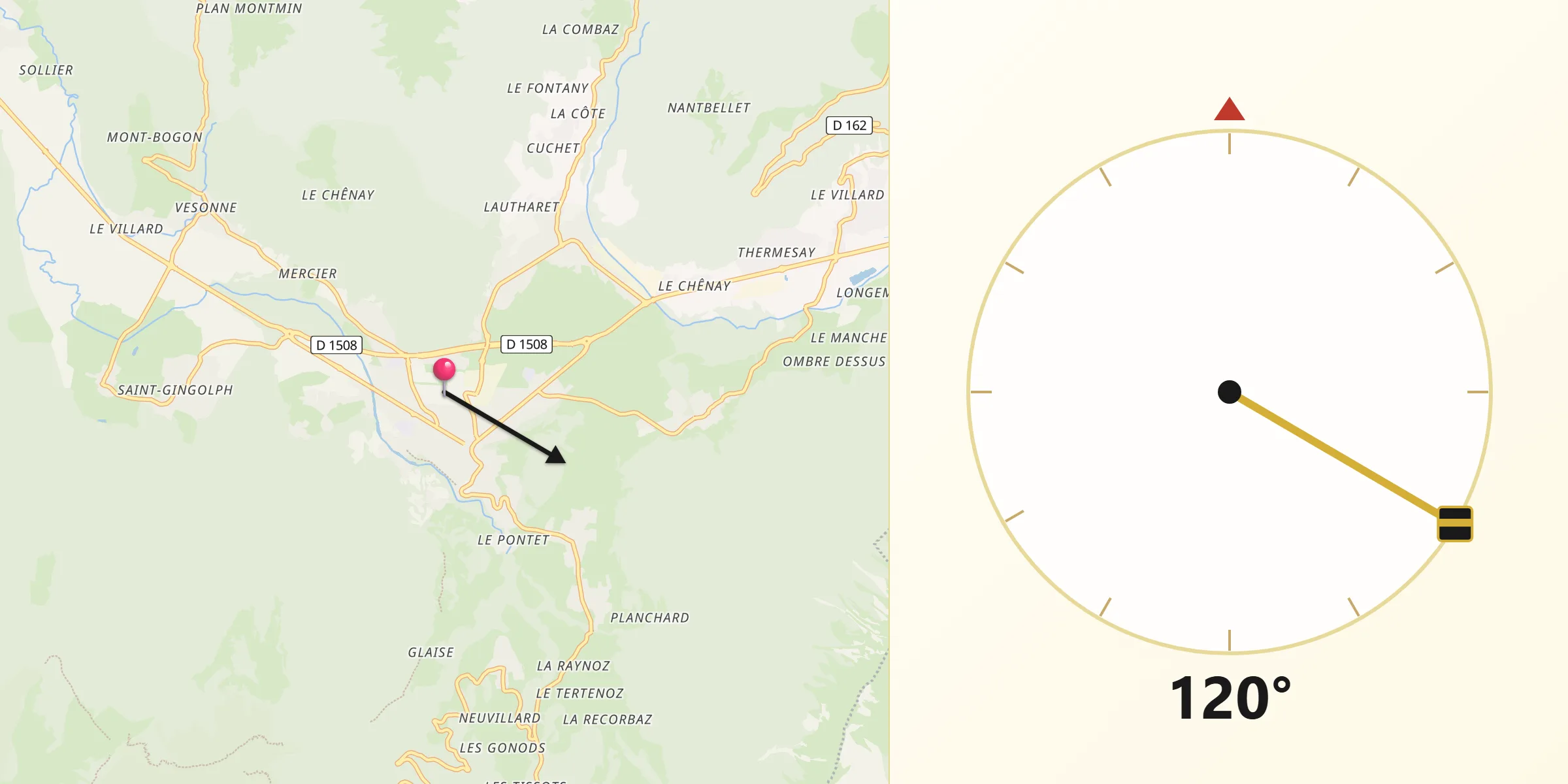 Direction vers la Qibla depuis Faverges