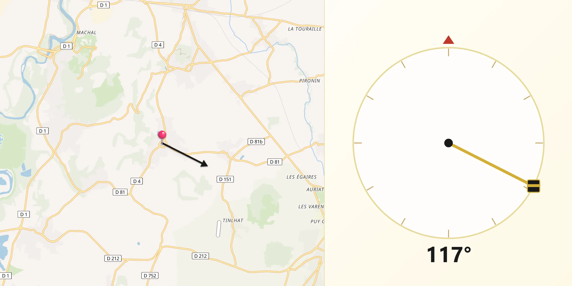 Direction vers la Qibla depuis Chauriat