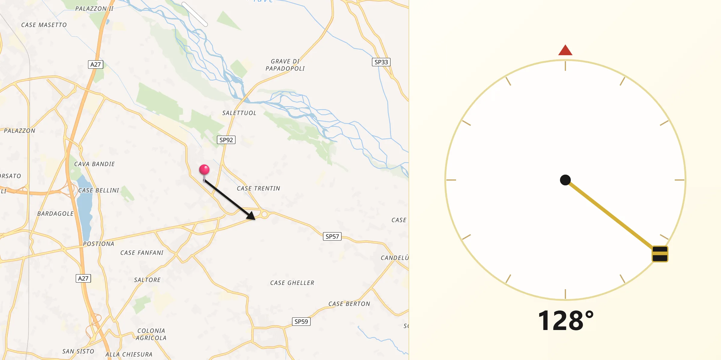 Direzione della Qibla da Maserada sul Piave