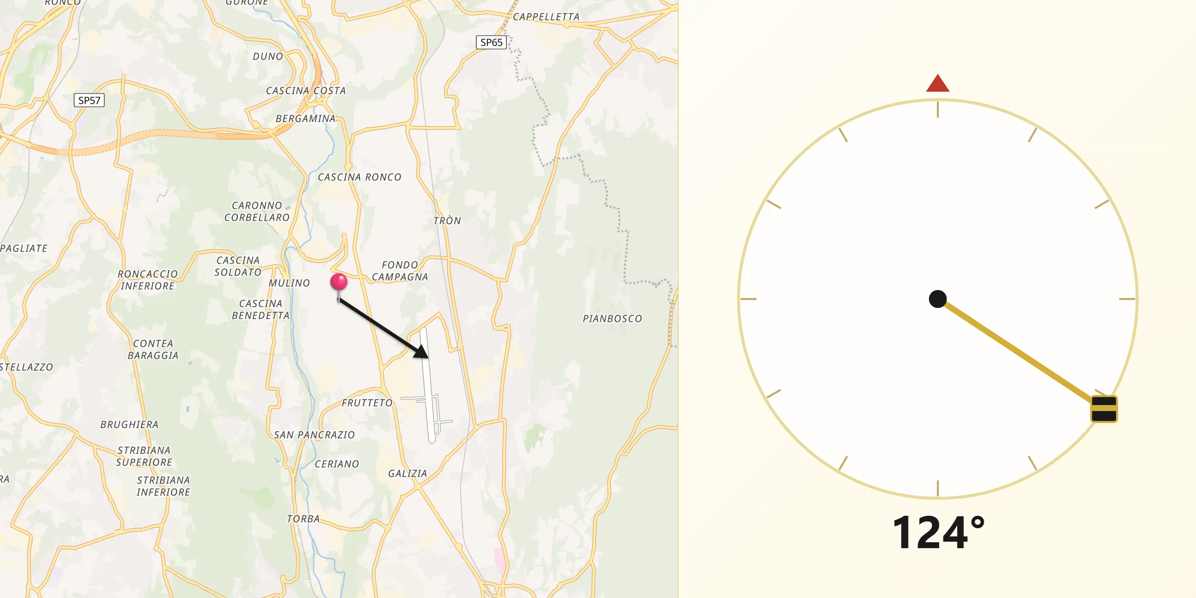 Direzione della Qibla da Castiglione Olona