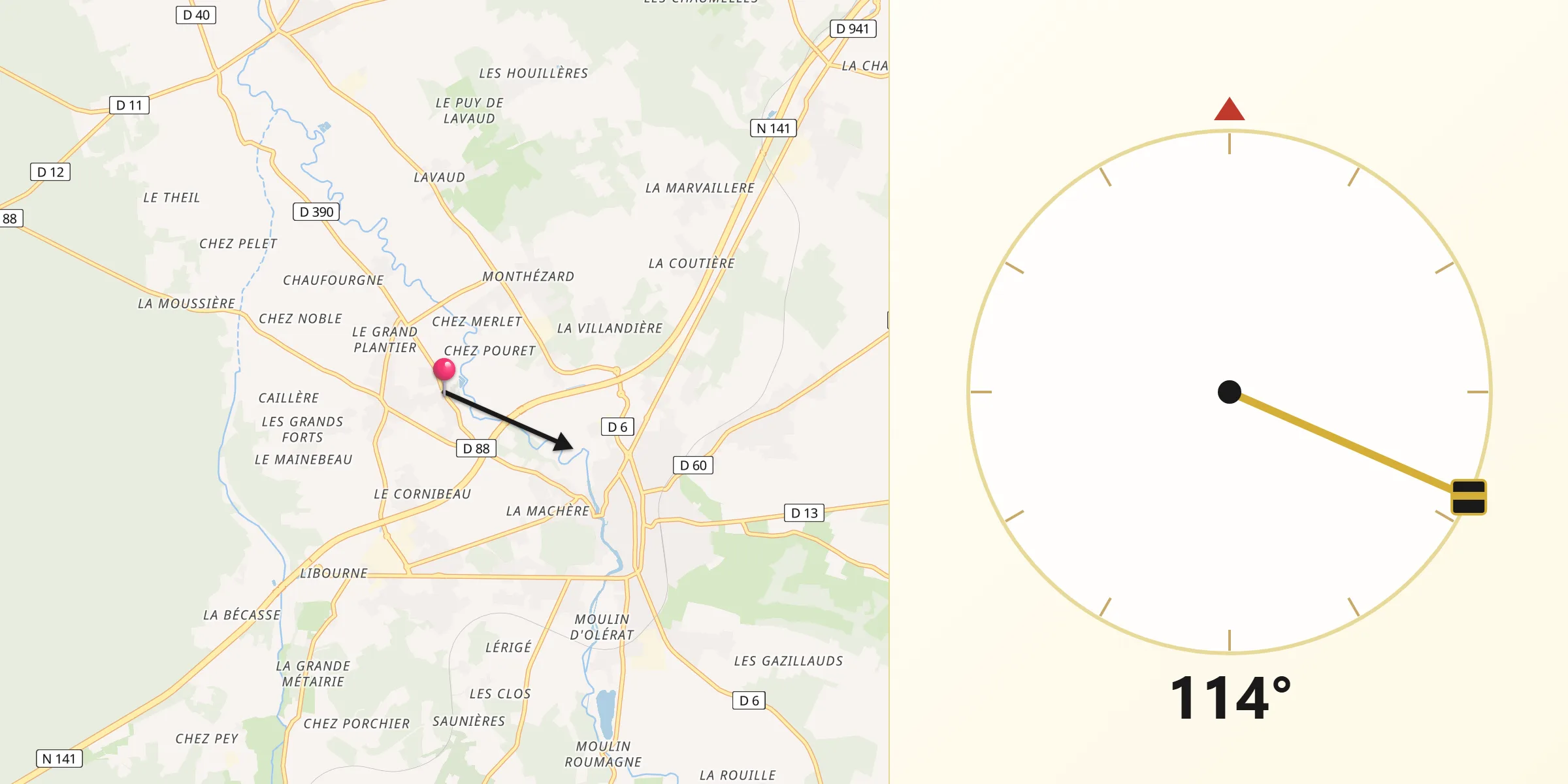 Direction vers la Qibla depuis Rivières