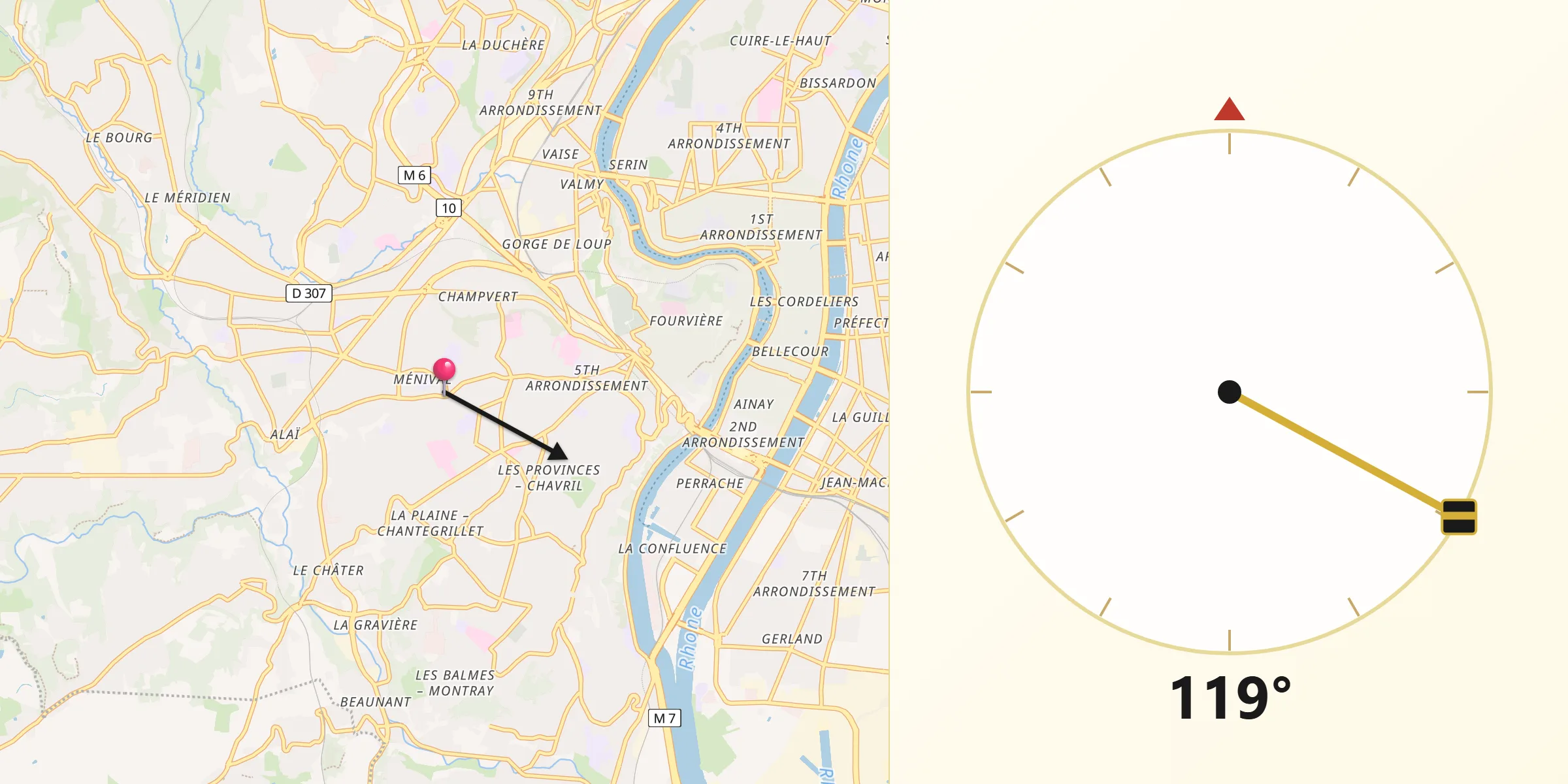 Direction vers la Qibla depuis Tassin-la-Demi-Lune