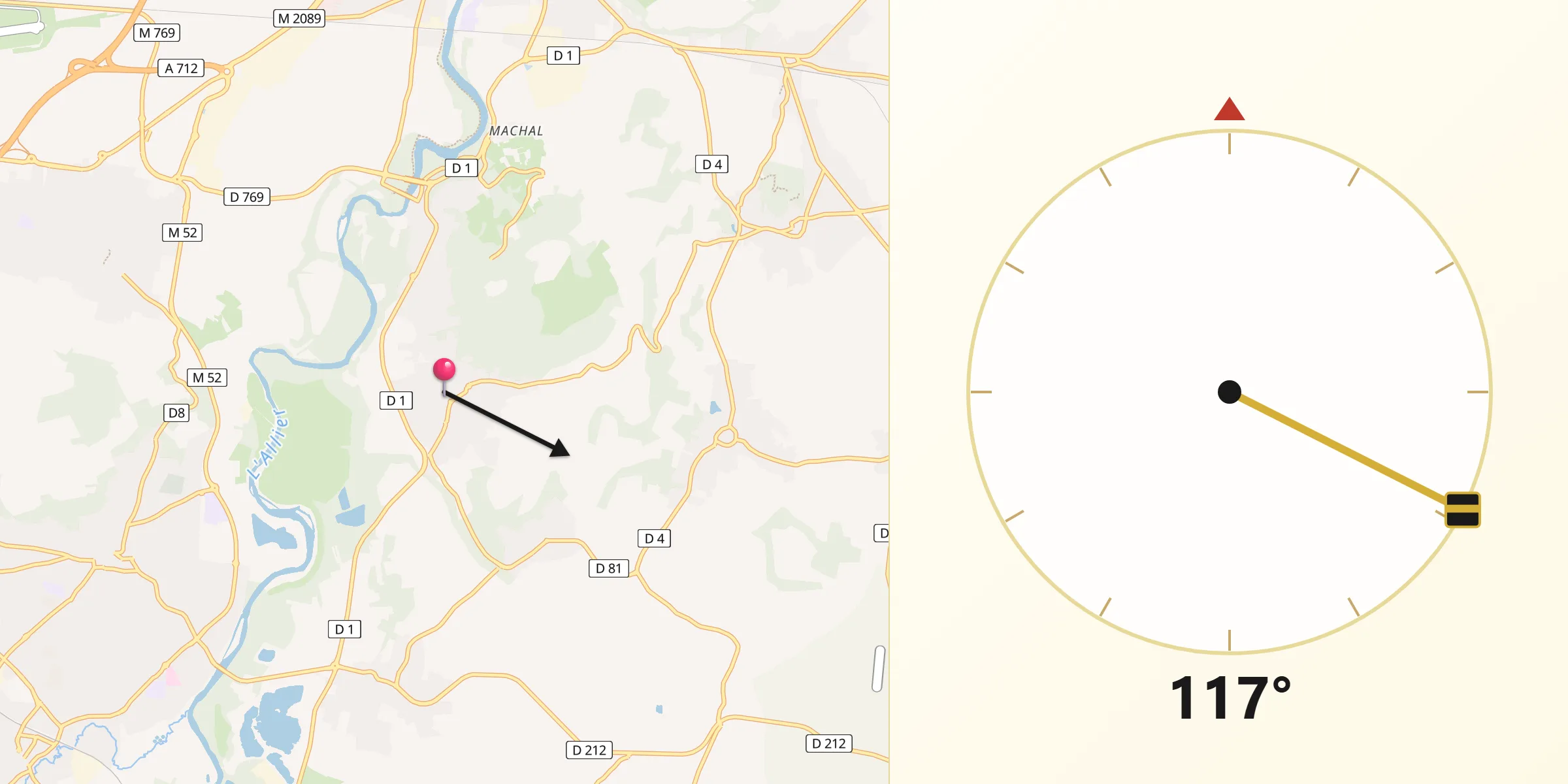 Direction vers la Qibla depuis Mezel