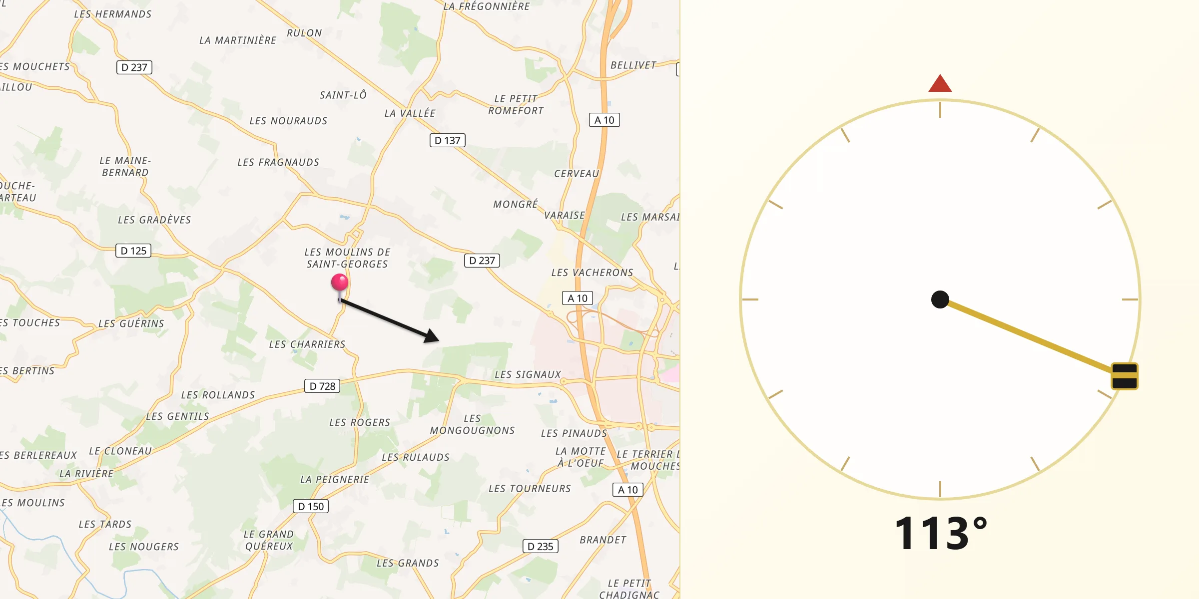 Direction vers la Qibla depuis Charente-Maritime