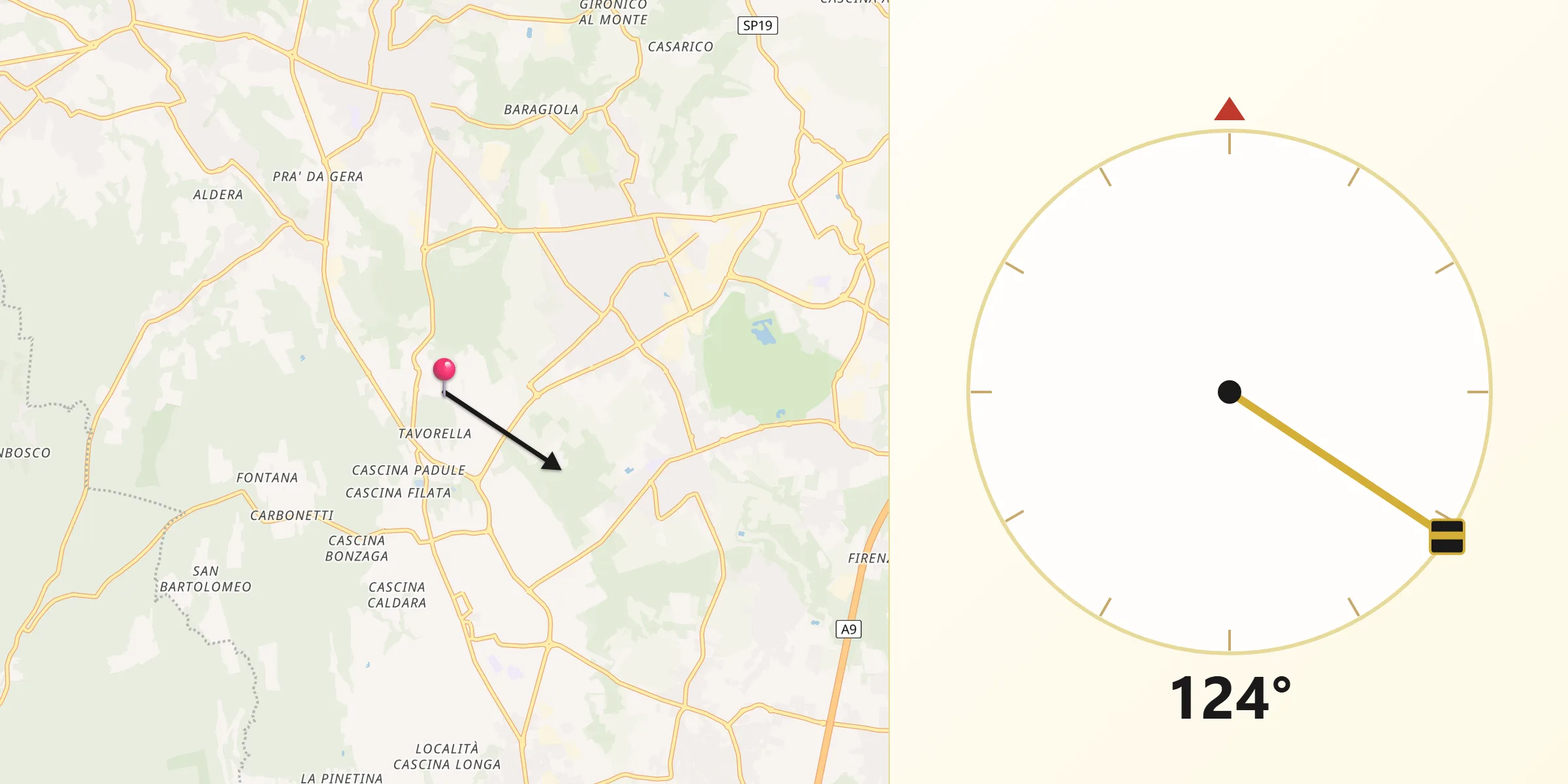 Direzione della Qibla da Oltrona di San Mamette