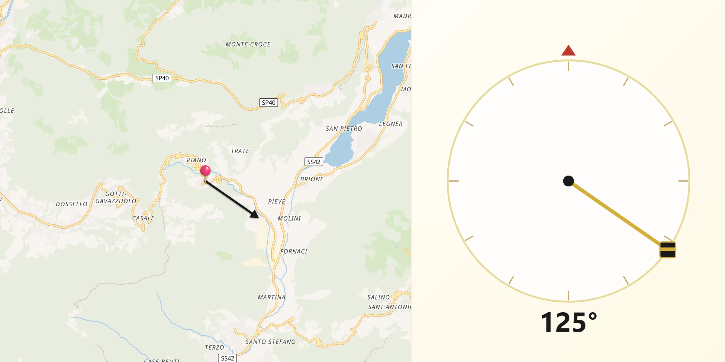 Direzione della Qibla da Gaverina Terme