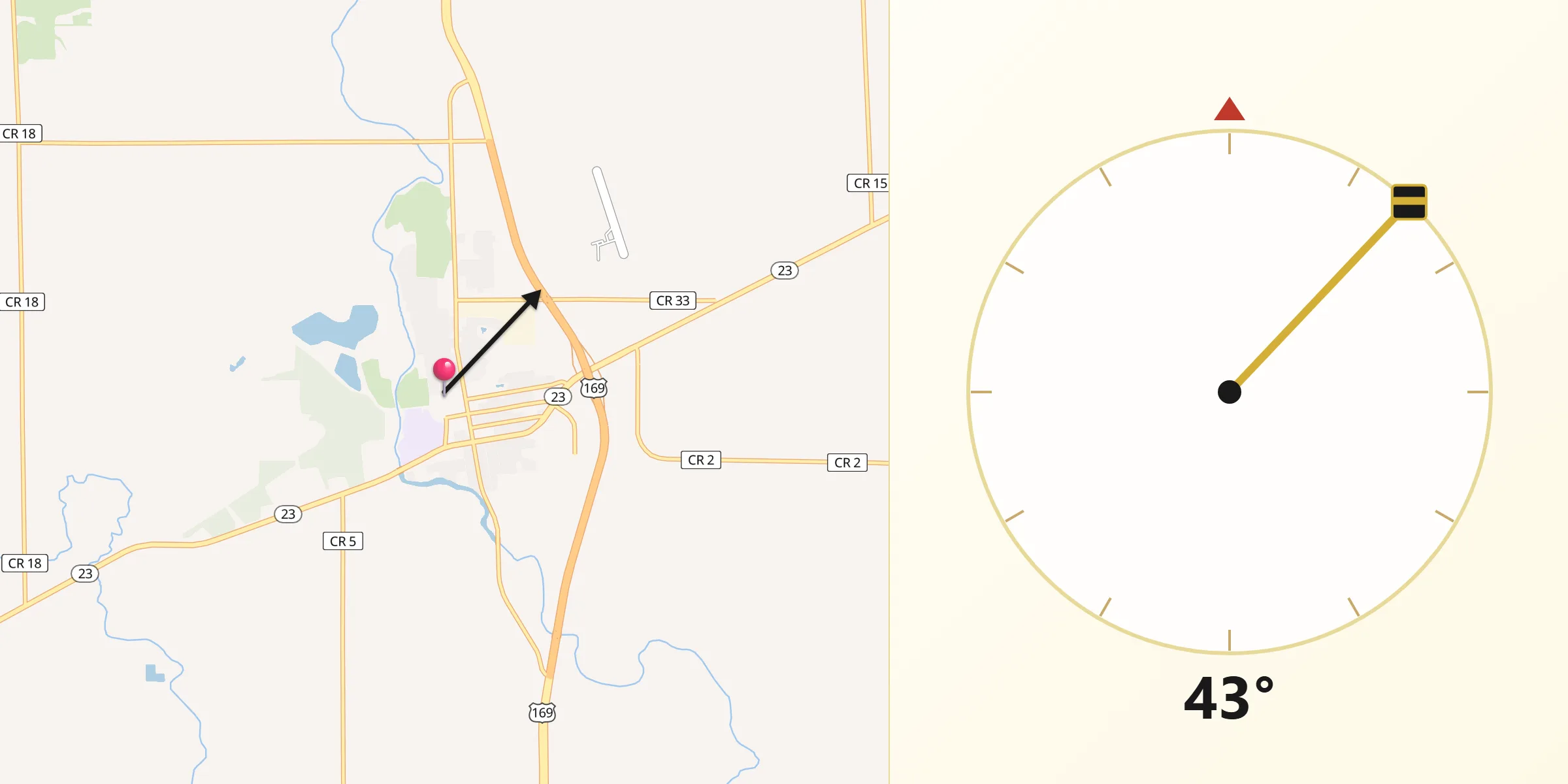 Qibla Direction from Milaca