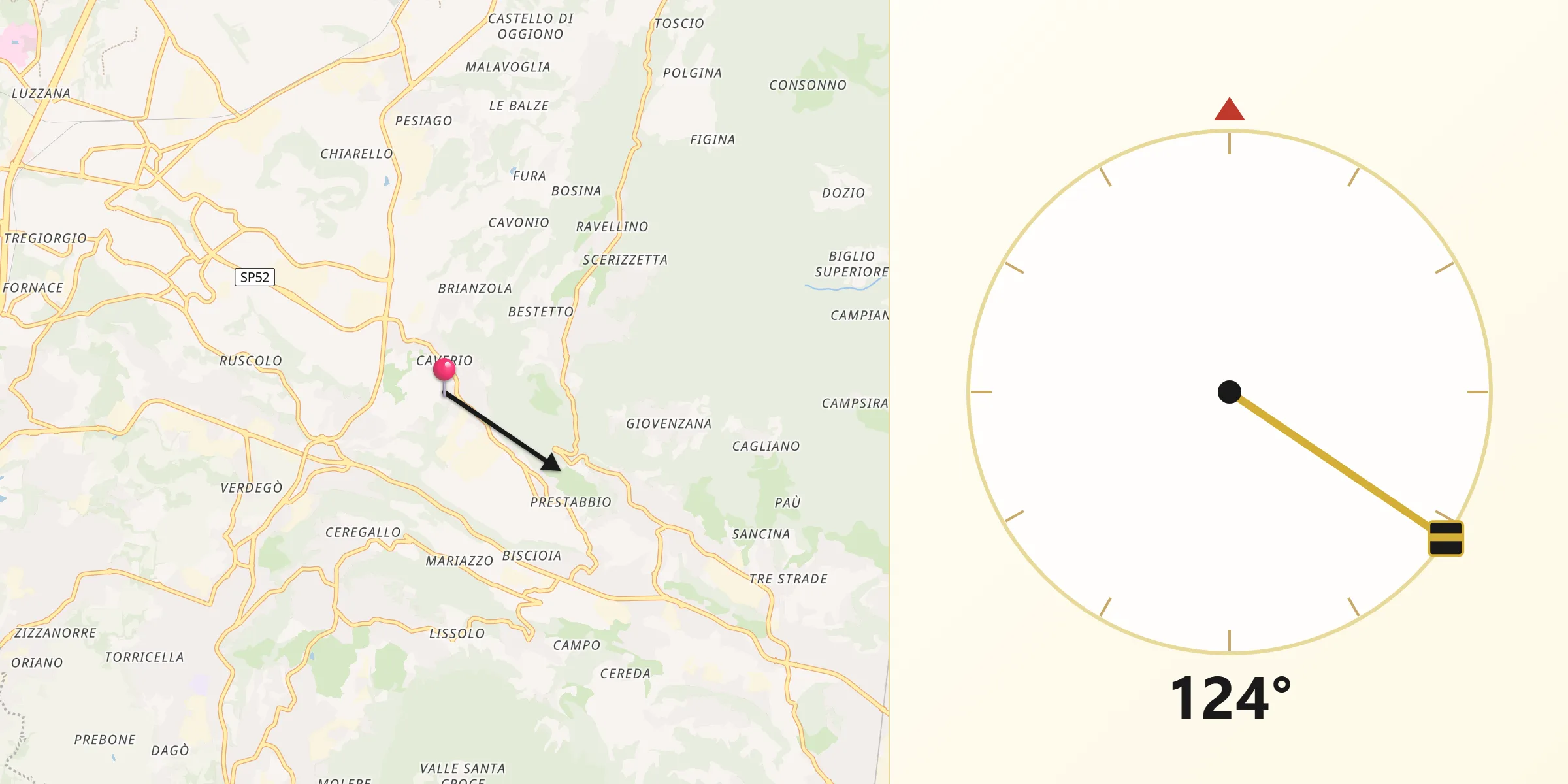 Direzione della Qibla da Cologna-Caraverio