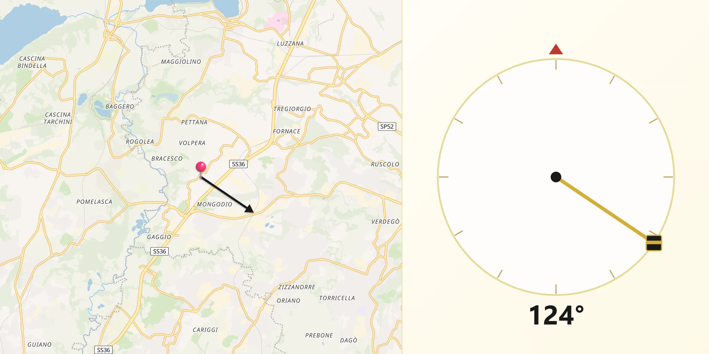 Direzione della Qibla da Tabiago-Cibrone