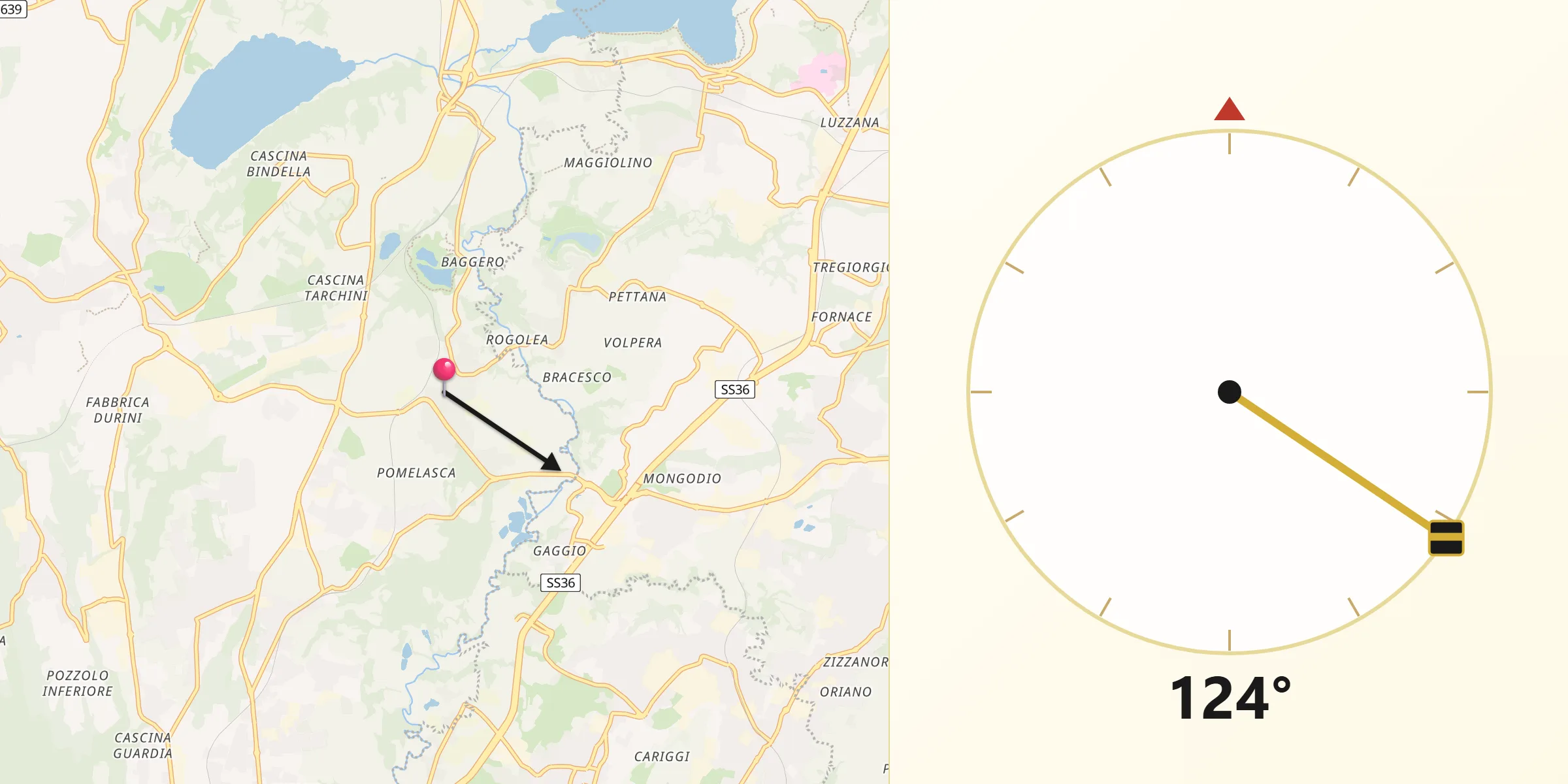 Direzione della Qibla da Lambrugo